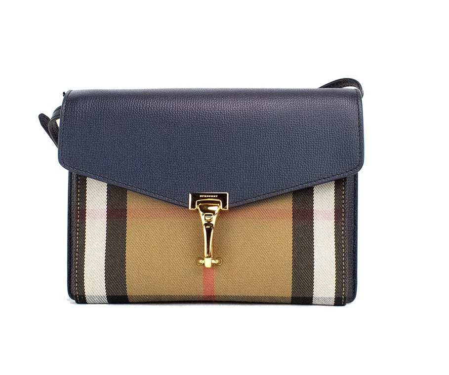 Burberry Macken Small Ink Blue House Check Derby Grain Leather Crossbody Bag | Fashionsarah.com