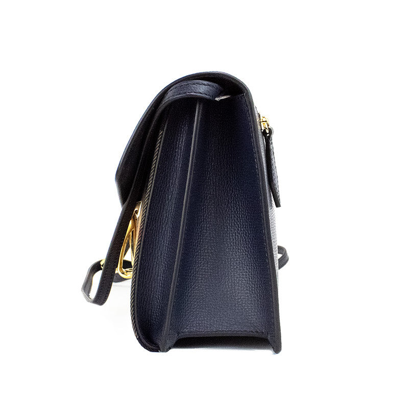 Burberry Macken Small Ink Blue House Check Derby Grain Leather Crossbody Bag | Fashionsarah.com