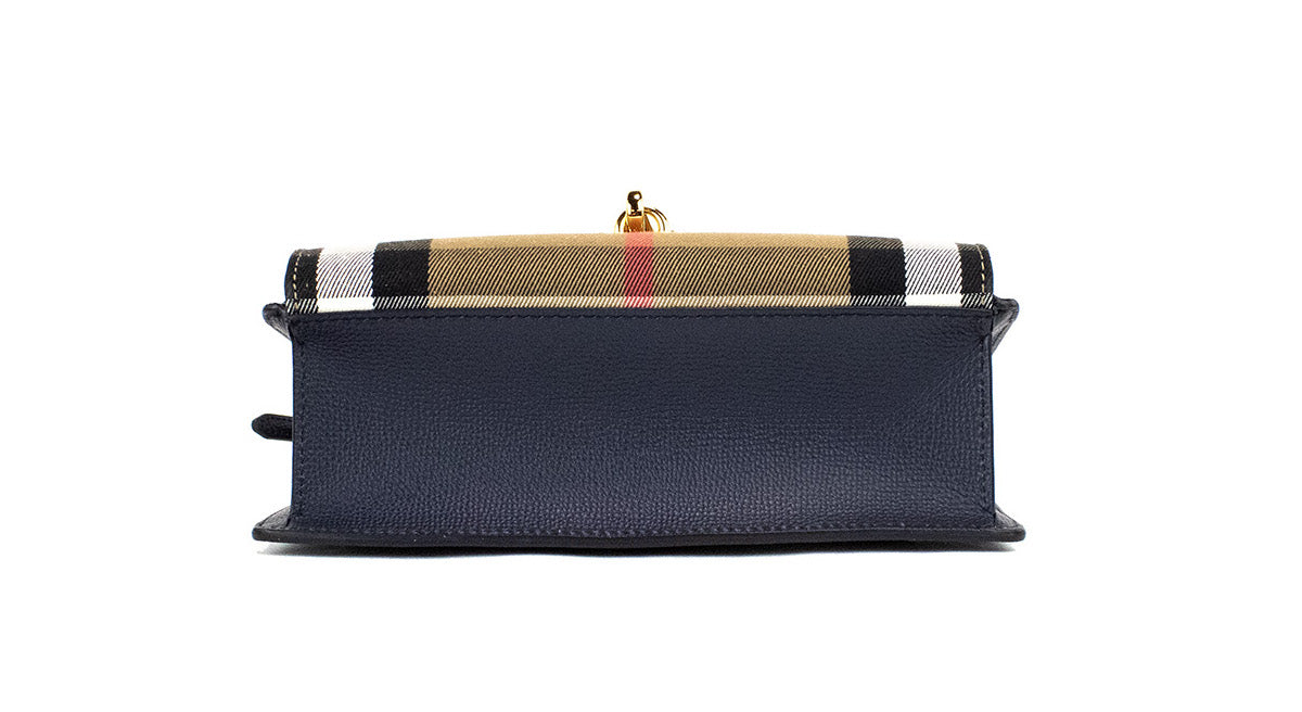 Burberry Macken Small Ink Blue House Check Derby Grain Leather Crossbody Bag | Fashionsarah.com