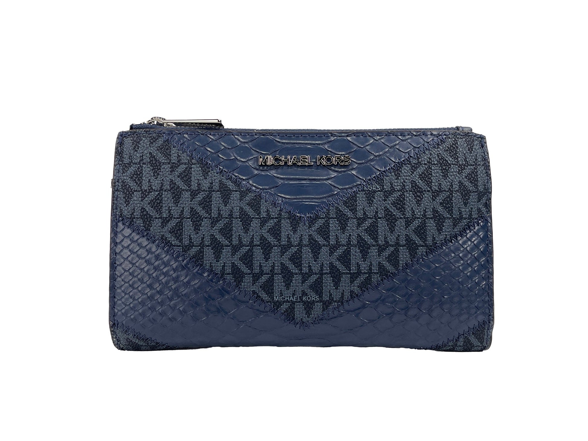 Michael Kors Jet Set Large Double Zip Python Navy Wristlet Wallet | Fashionsarah.com