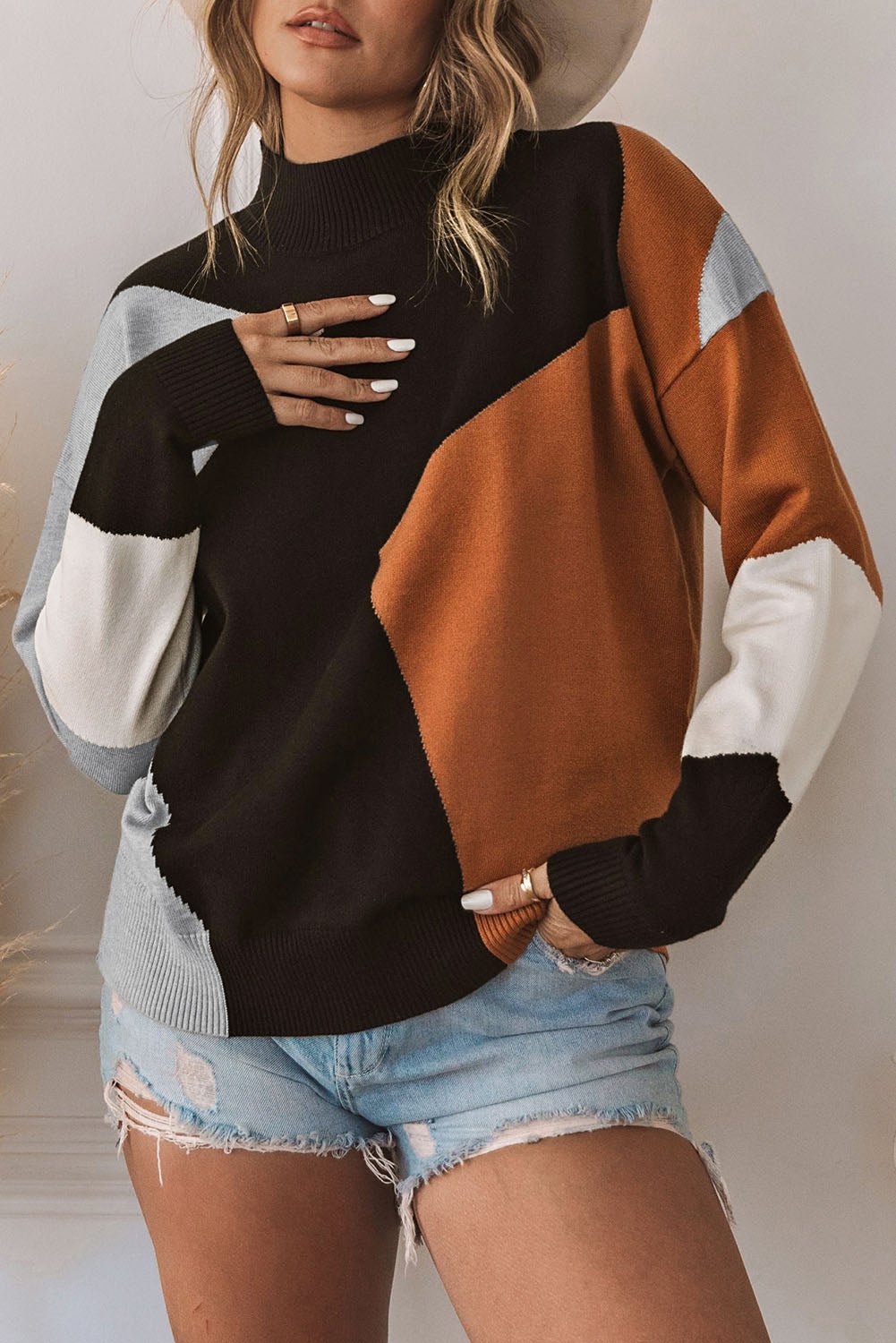 Orange Drop Shoulder Knitted Women Sweatshirts | Fashionsarah.com