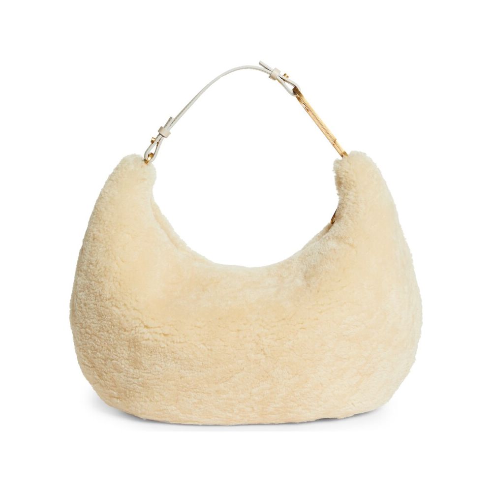 Off-White Cream Shearling Wool Chic Shoulder Bag | Fashionsarah.com