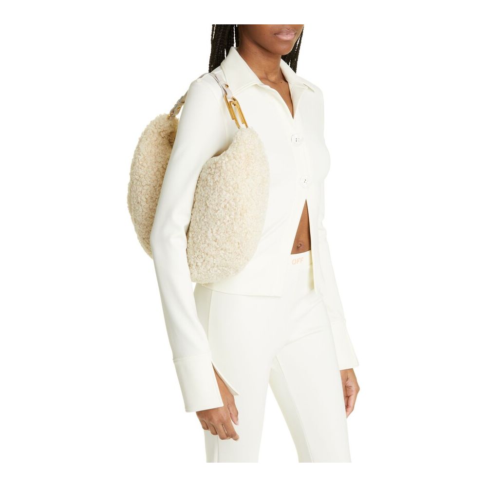 Off-White Cream Shearling Wool Chic Shoulder Bag | Fashionsarah.com