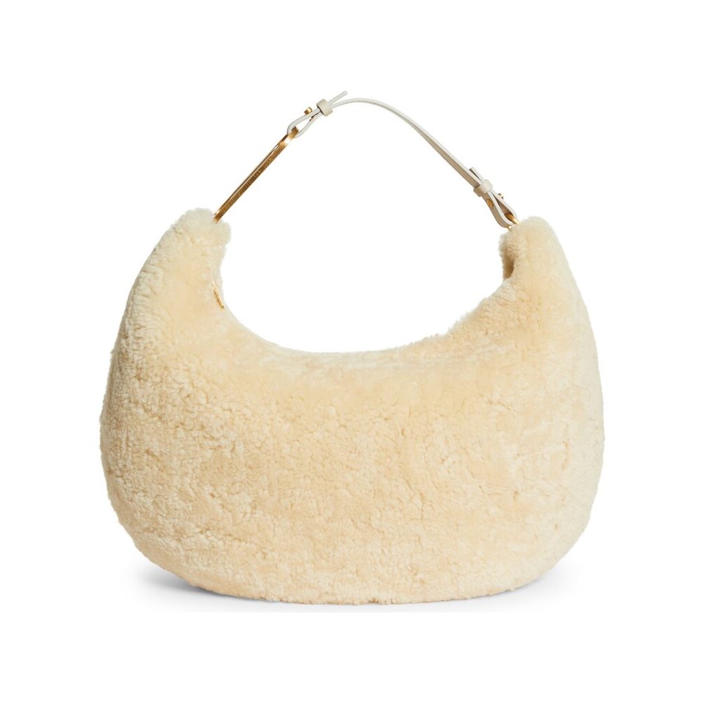 Off-White Cream Shearling Wool Chic Shoulder Bag | Fashionsarah.com