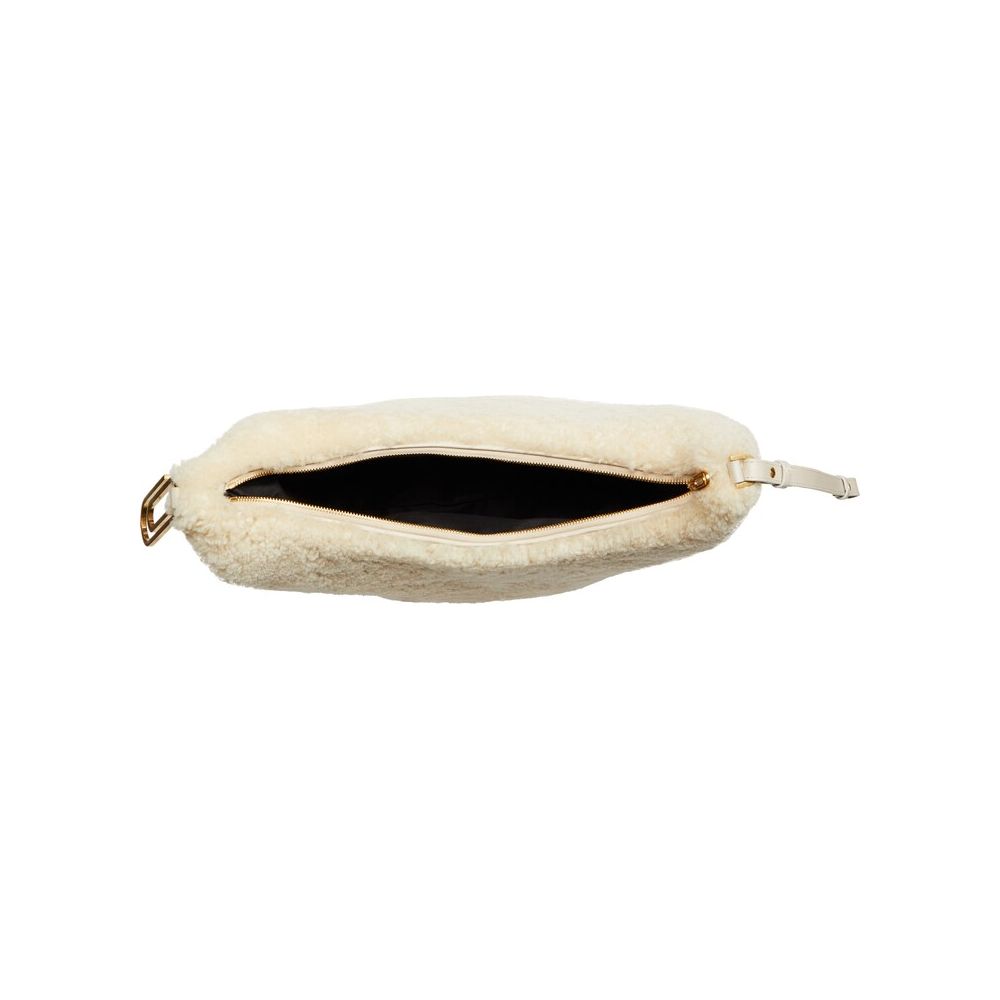 Off-White Cream Shearling Wool Chic Shoulder Bag | Fashionsarah.com