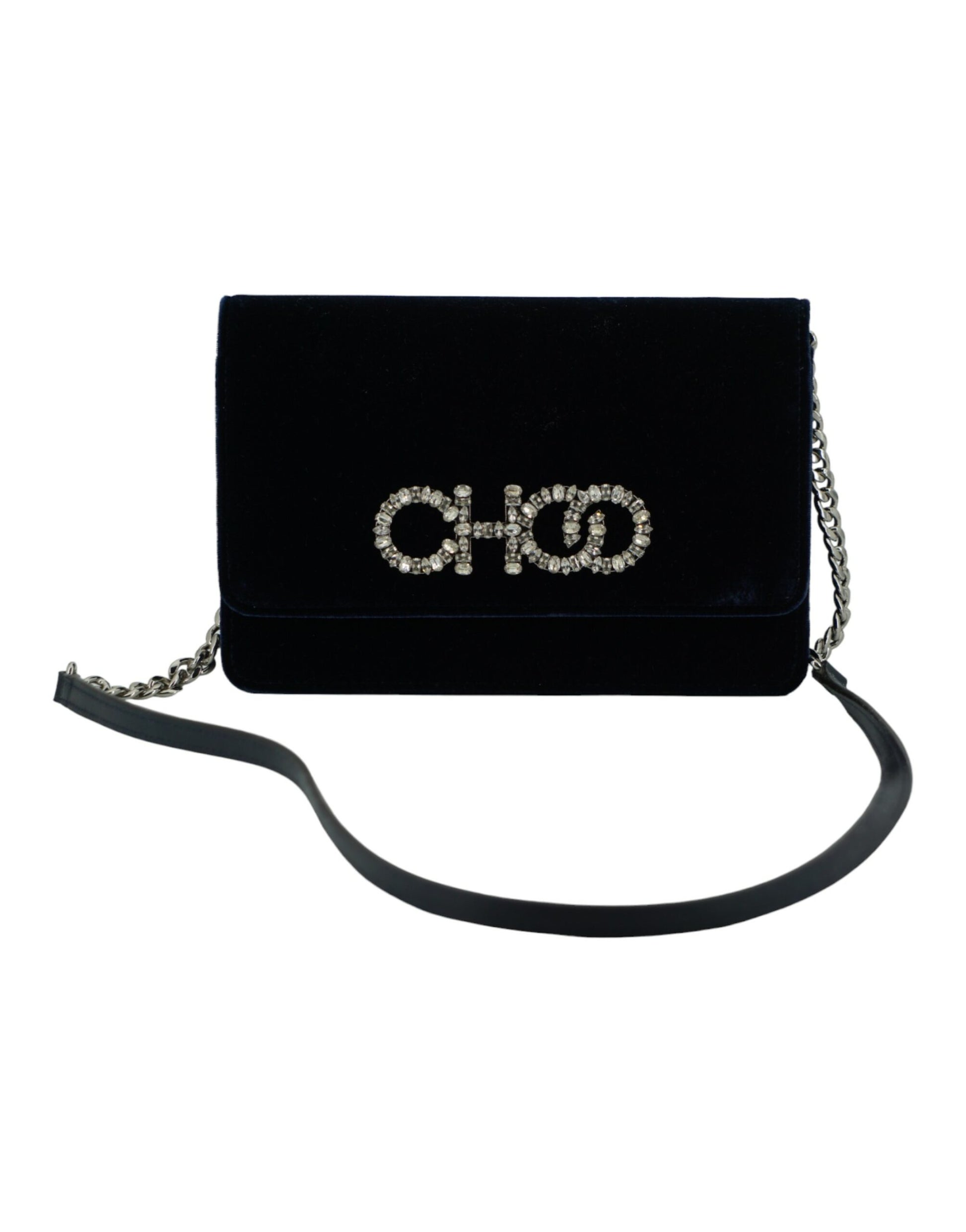 Jimmy Choo Navy Blue Leather And Satin Shoulder Bag | Fashionsarah.com