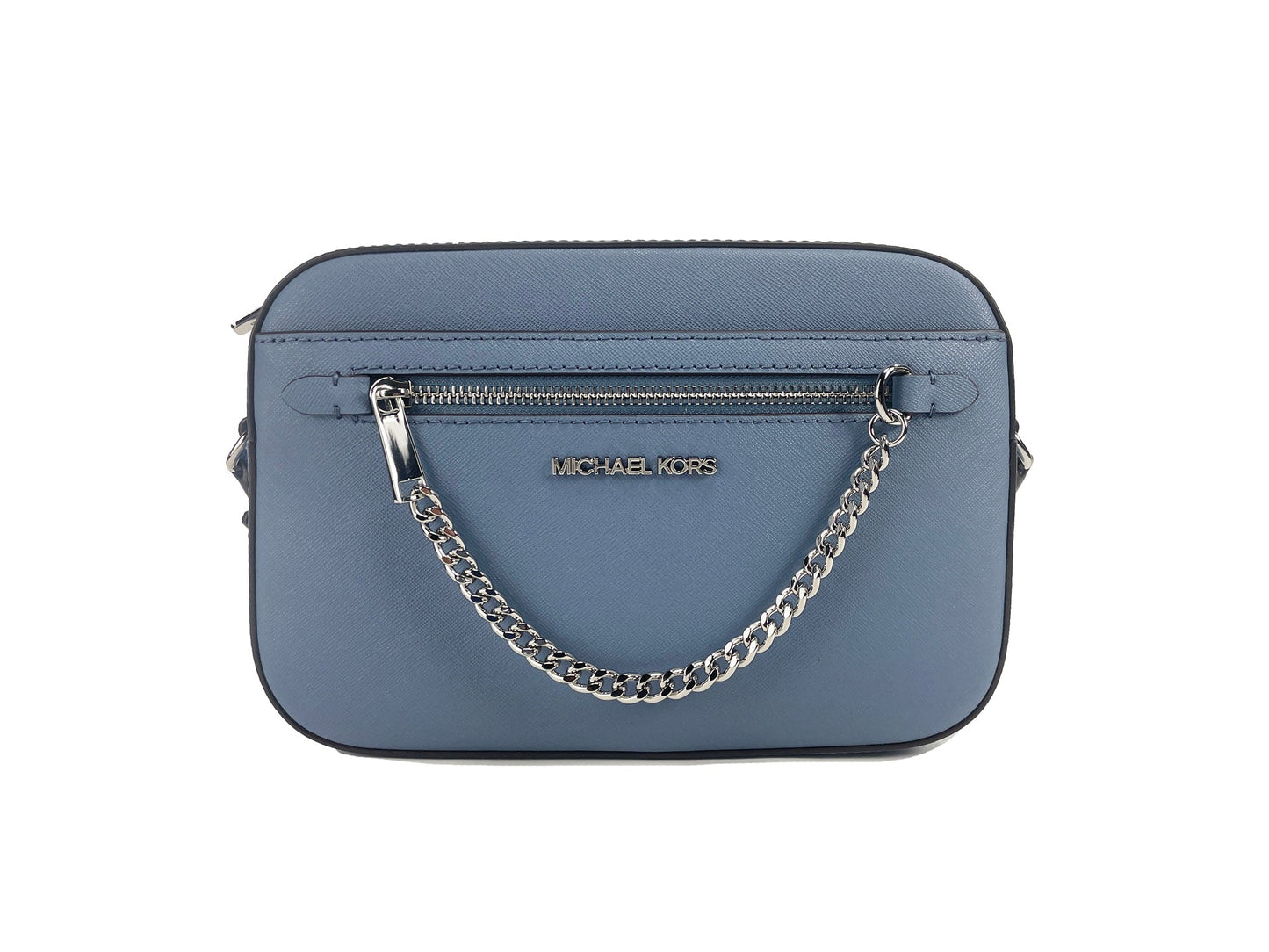 Michael Kors Jet Set East West Large Denim Leather Zip Chain Crossbody Bag | Fashionsarah.com