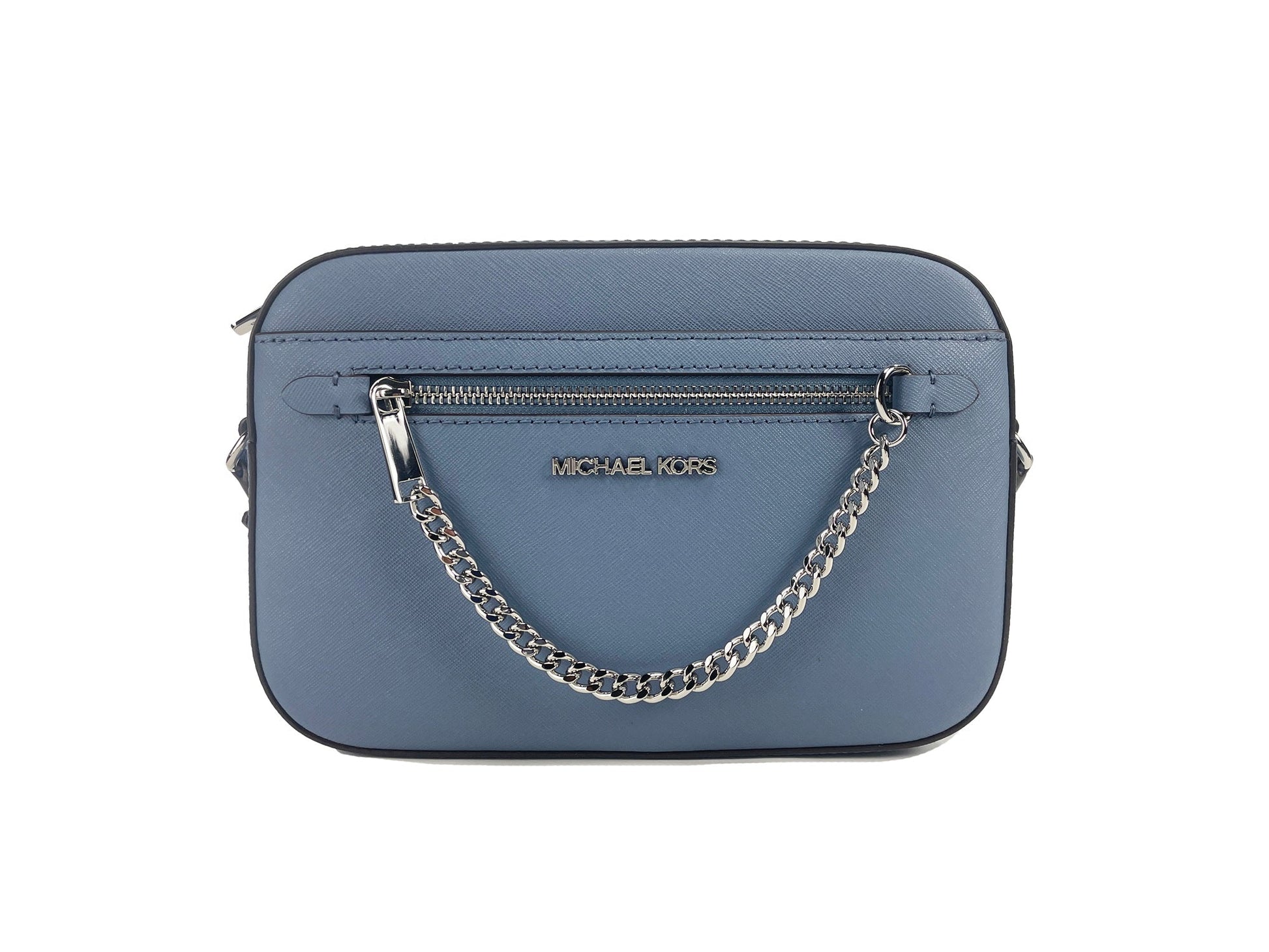 Michael Kors Jet Set East West Large Denim Leather Zip Chain Crossbody Bag | Fashionsarah.com