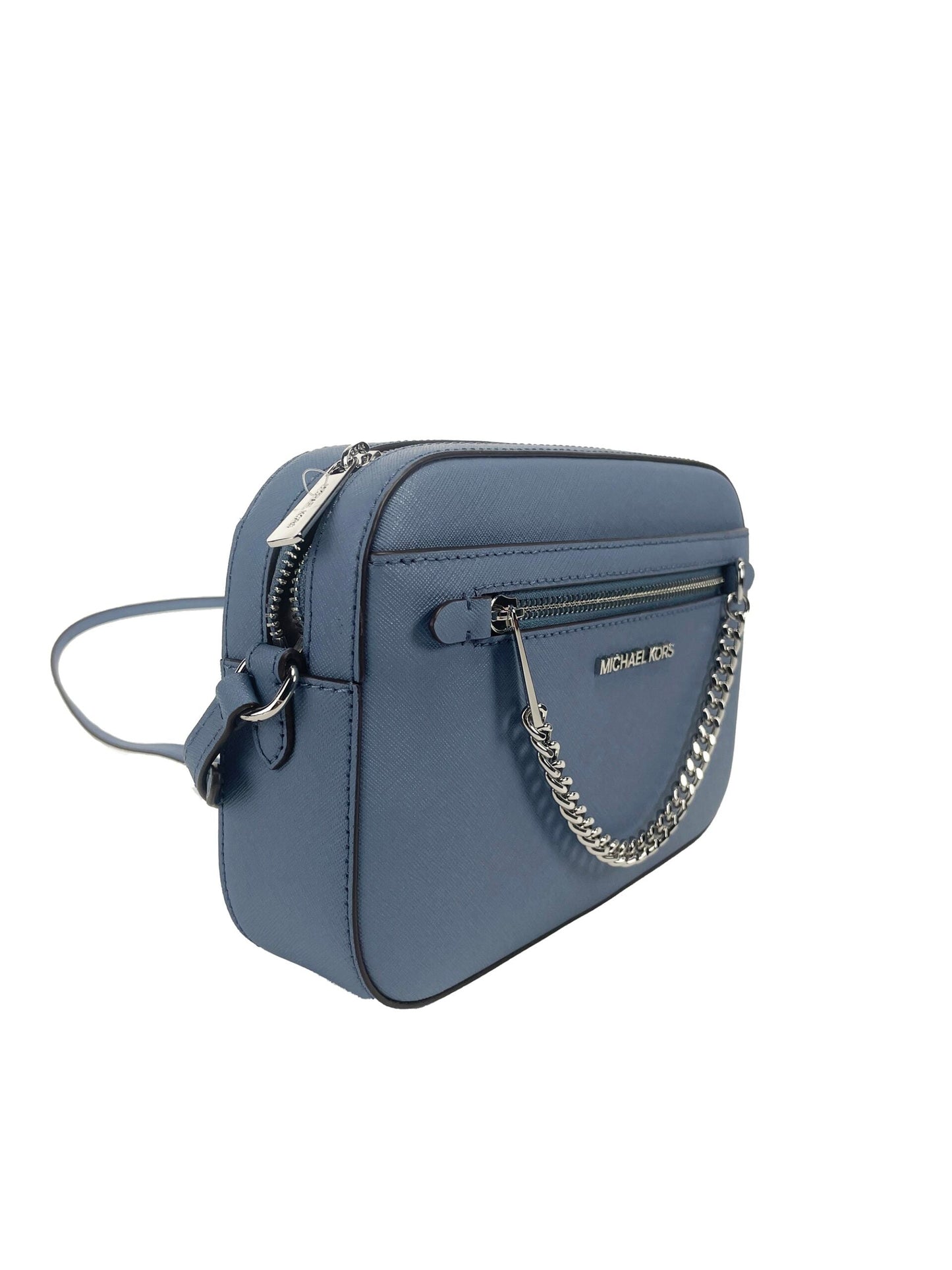 Michael Kors Jet Set East West Large Denim Leather Zip Chain Crossbody Bag | Fashionsarah.com