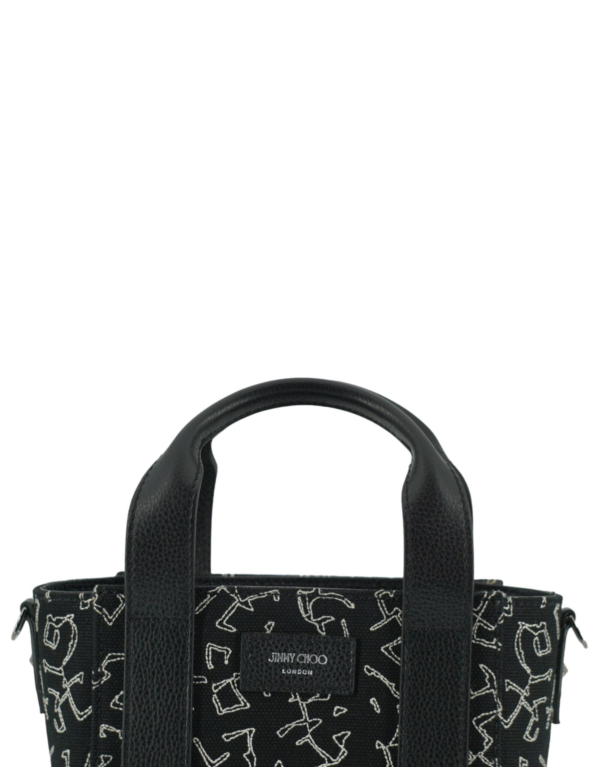 Jimmy Choo Black Leather and Canvas Small Tote Bag | Fashionsarah.com