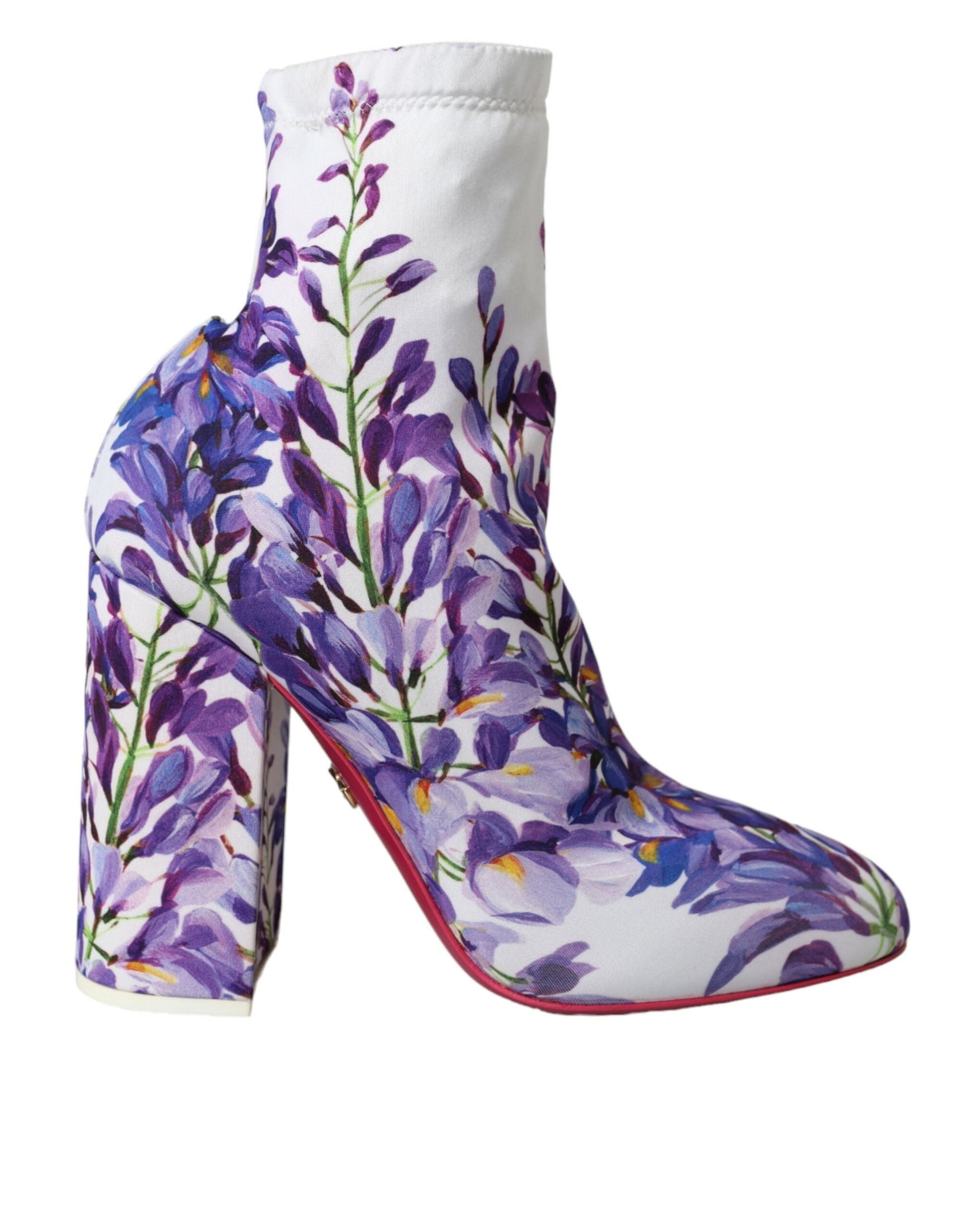 Dolce & Gabbana White Floral Jersey Stretch Boots Shoes | Fashionsarah.com