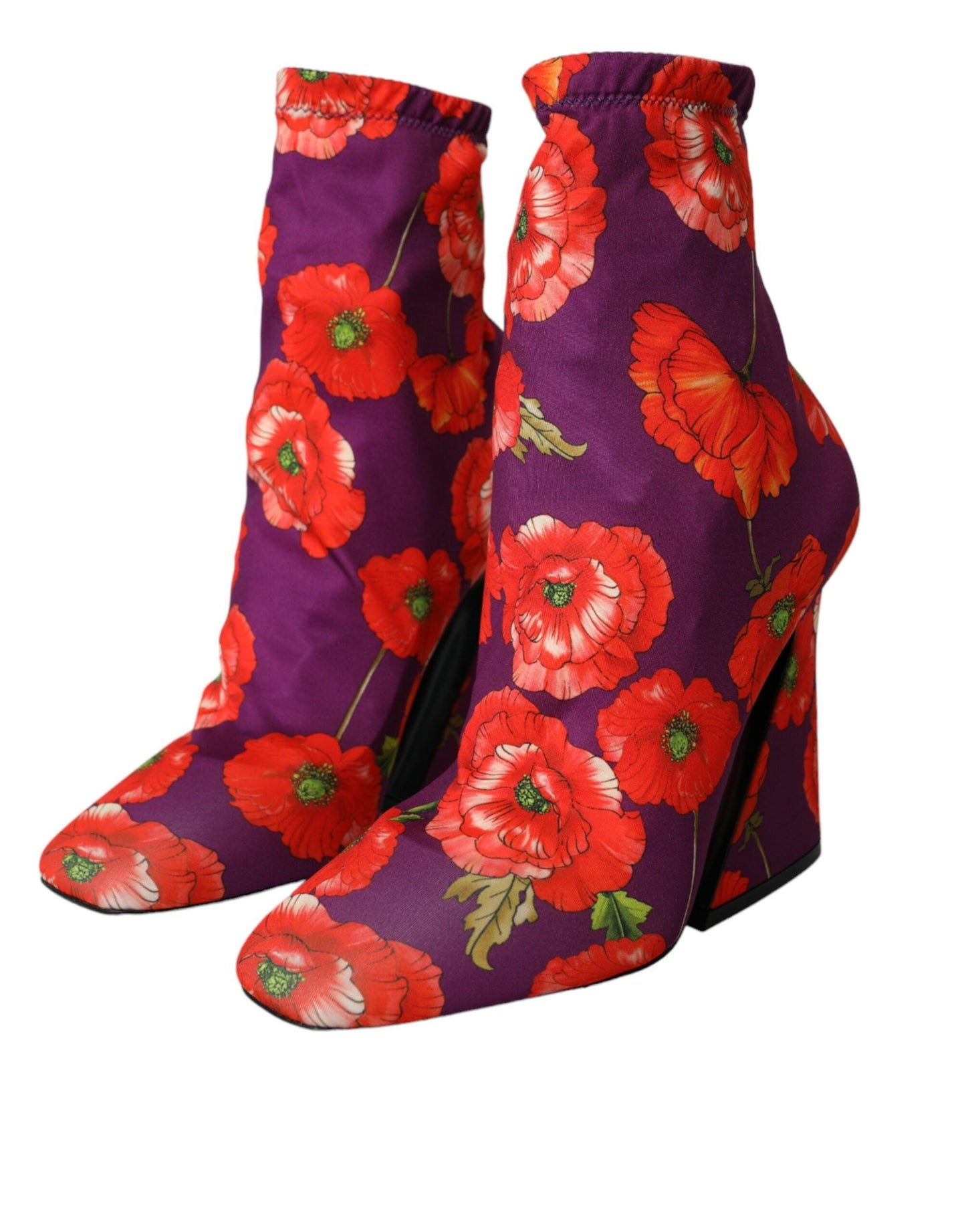 Dolce & Gabbana Purple Floral Jersey Stretch Boots Shoes | Fashionsarah.com