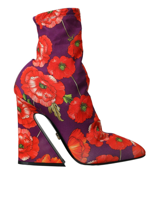 Dolce & Gabbana Purple Floral Jersey Stretch Boots Shoes | Fashionsarah.com