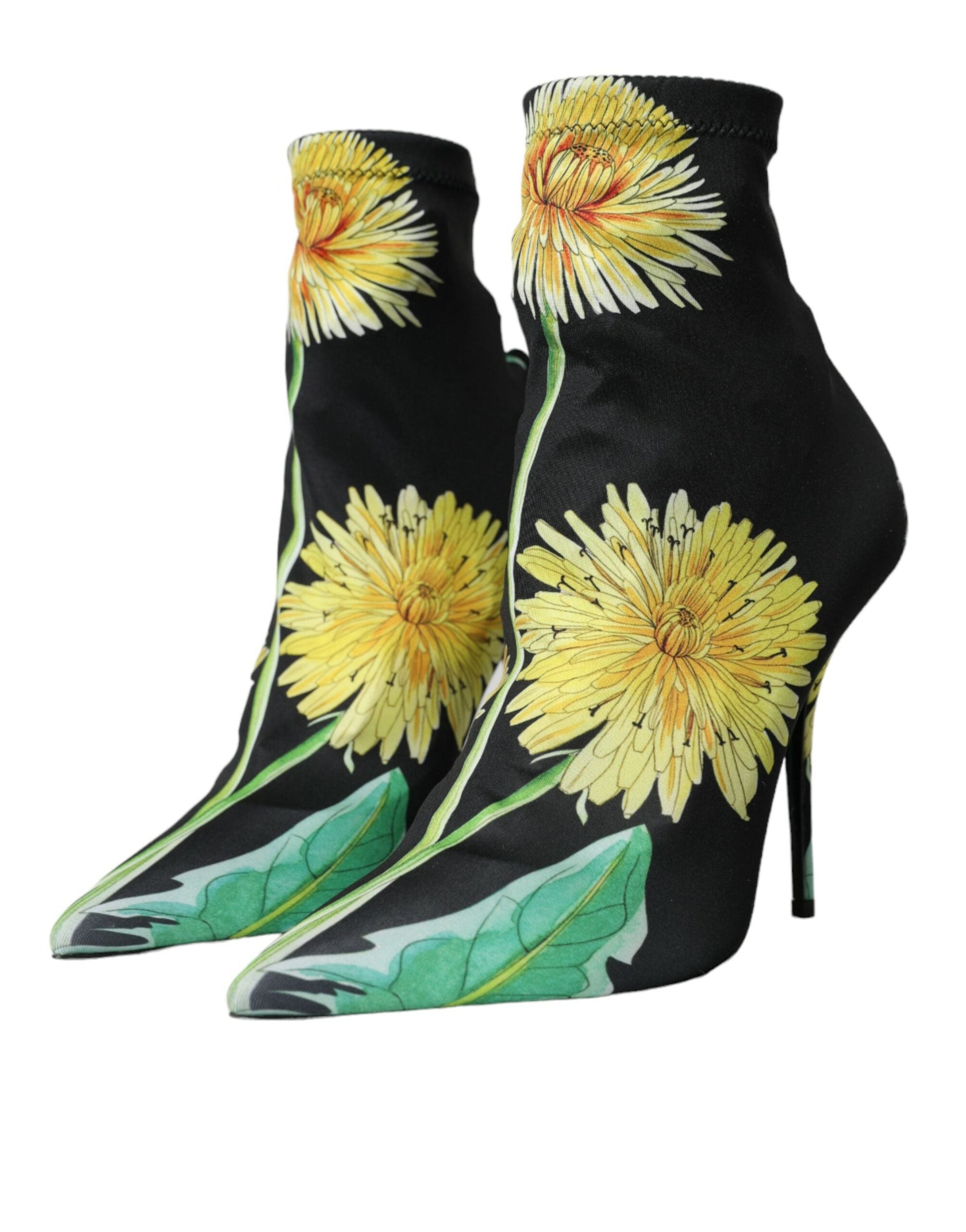 Dolce & Gabbana Black Floral Jersey Stretch Ankle Boots Shoes | Fashionsarah.com