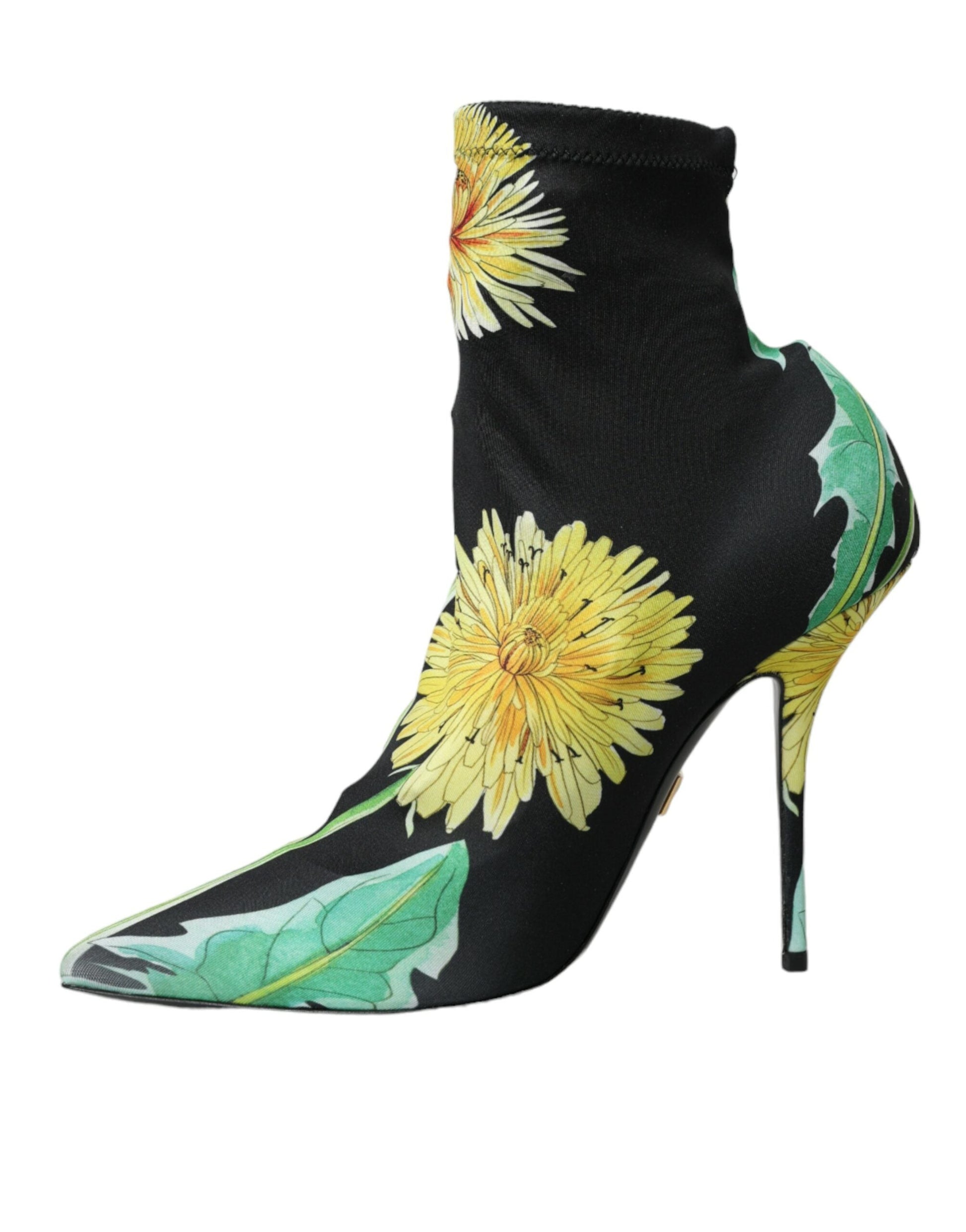 Dolce & Gabbana Black Floral Jersey Stretch Ankle Boots Shoes | Fashionsarah.com