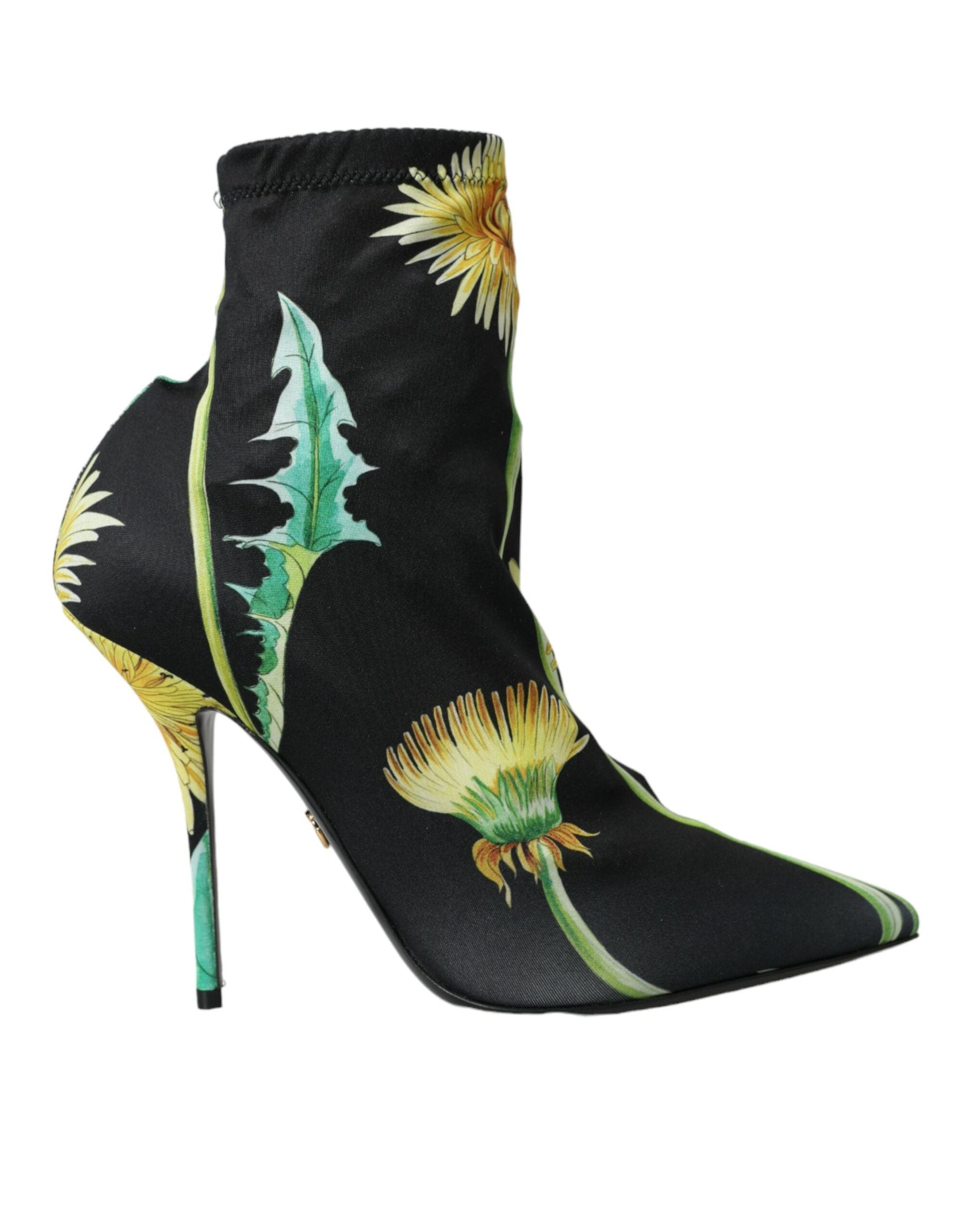 Dolce & Gabbana Black Floral Jersey Stretch Ankle Boots Shoes | Fashionsarah.com