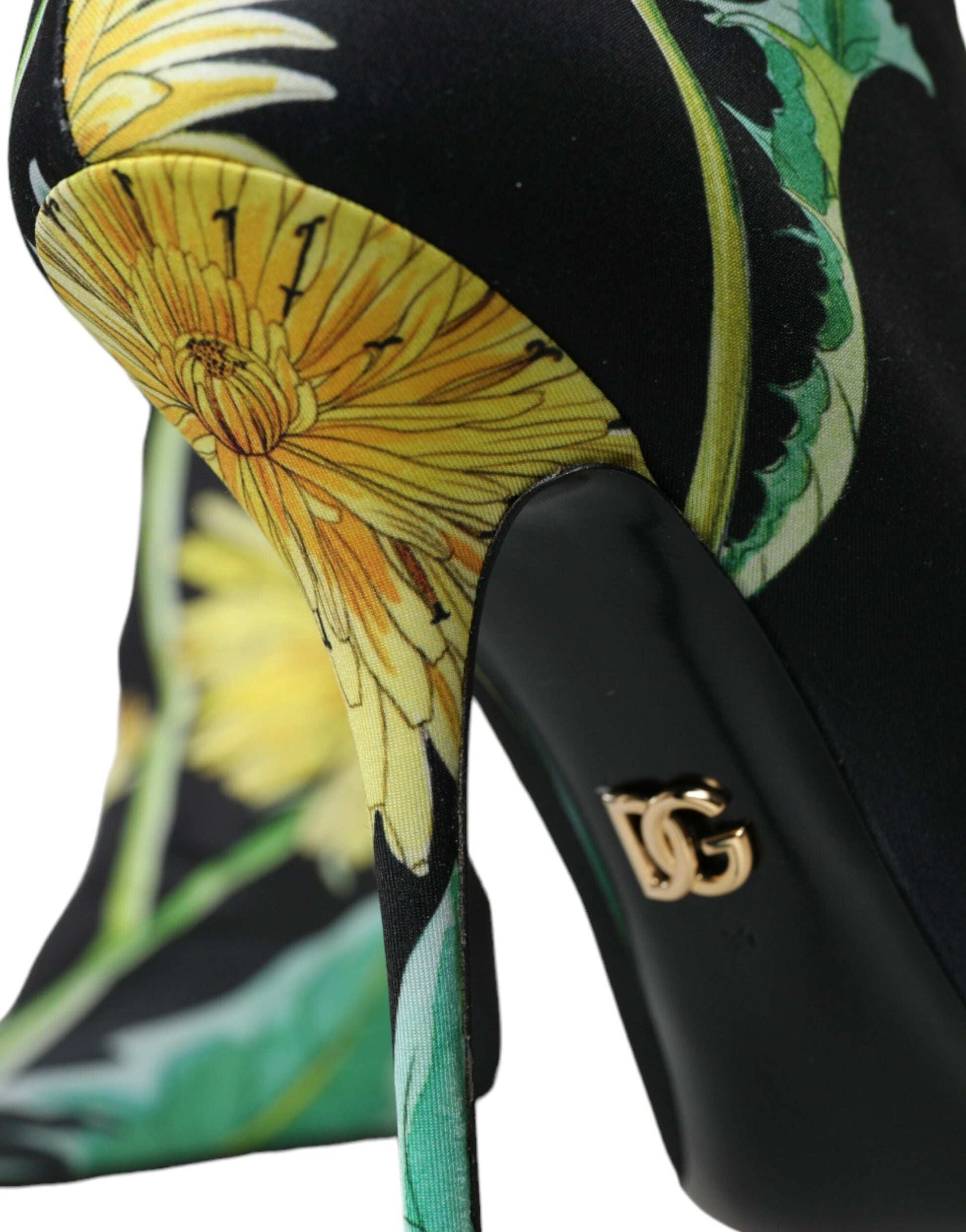 Dolce & Gabbana Black Floral Jersey Stretch Ankle Boots Shoes | Fashionsarah.com