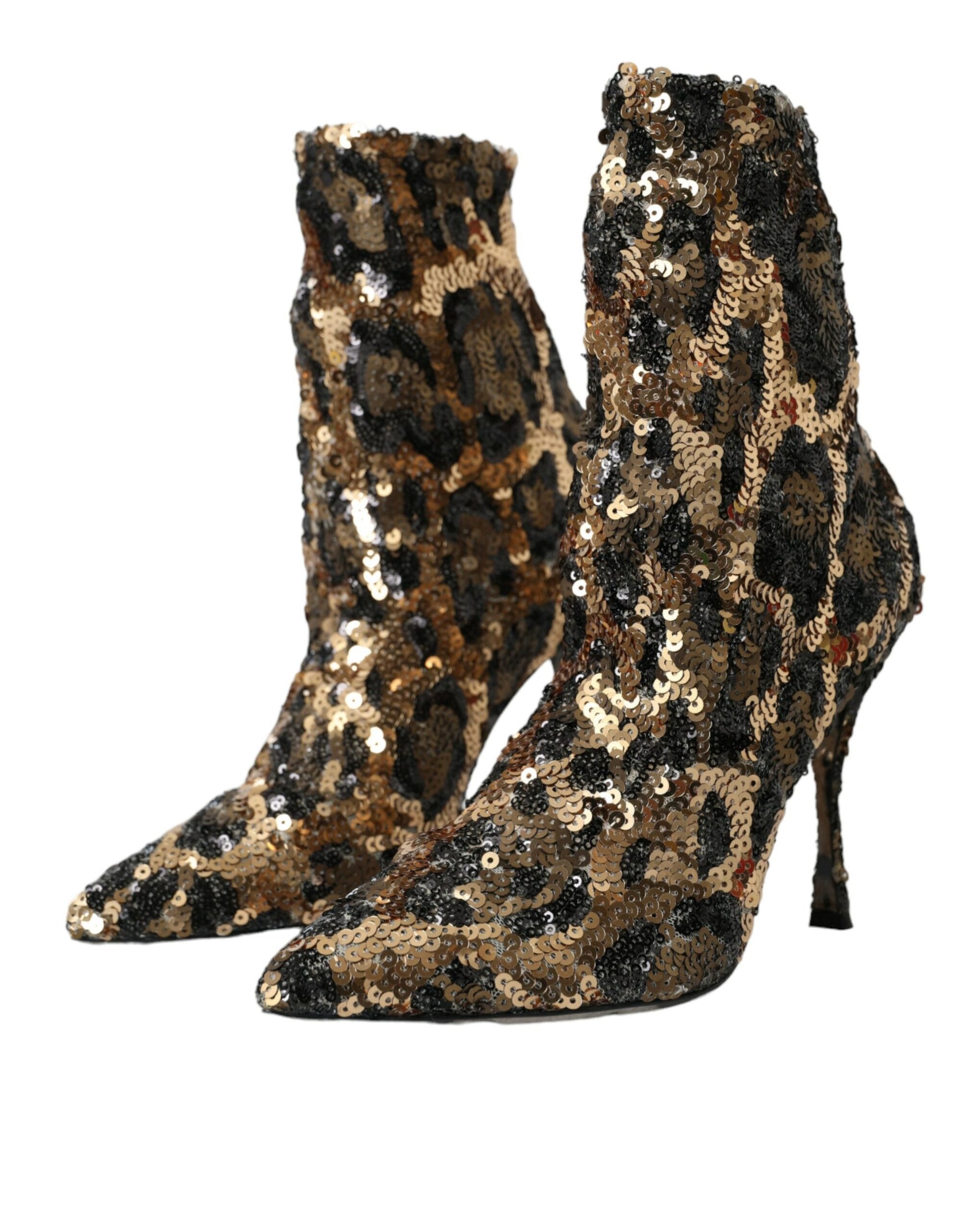 Dolce & Gabbana Gold Leopard Sequins Heels Boots Shoes | Fashionsarah.com