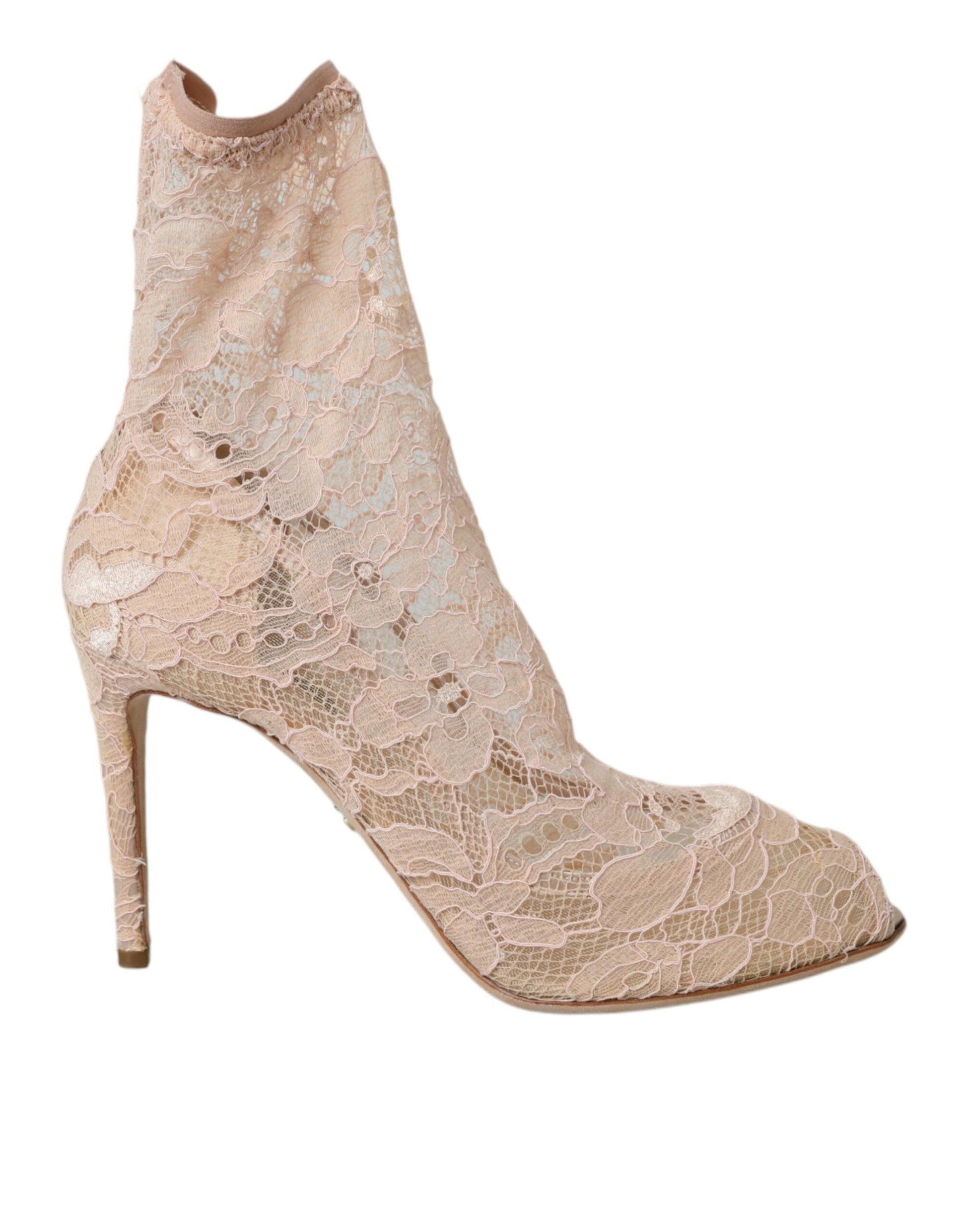 Fashionsarah.com Fashionsarah.com Dolce & Gabbana Beige Stretch Taormina Lace Boots Shoes