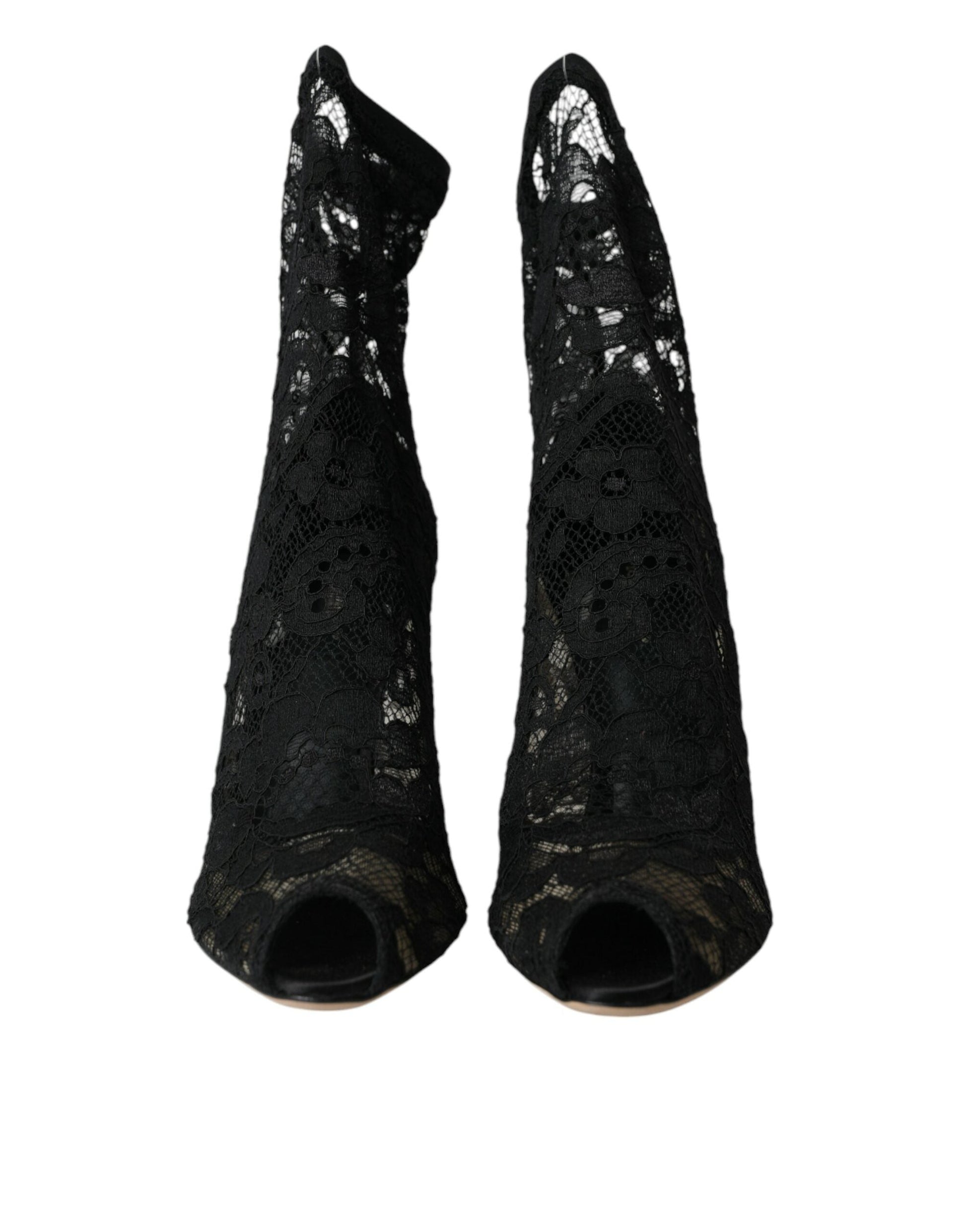 Dolce & Gabbana Black Stretch Taormina Lace Boots Shoes | Fashionsarah.com