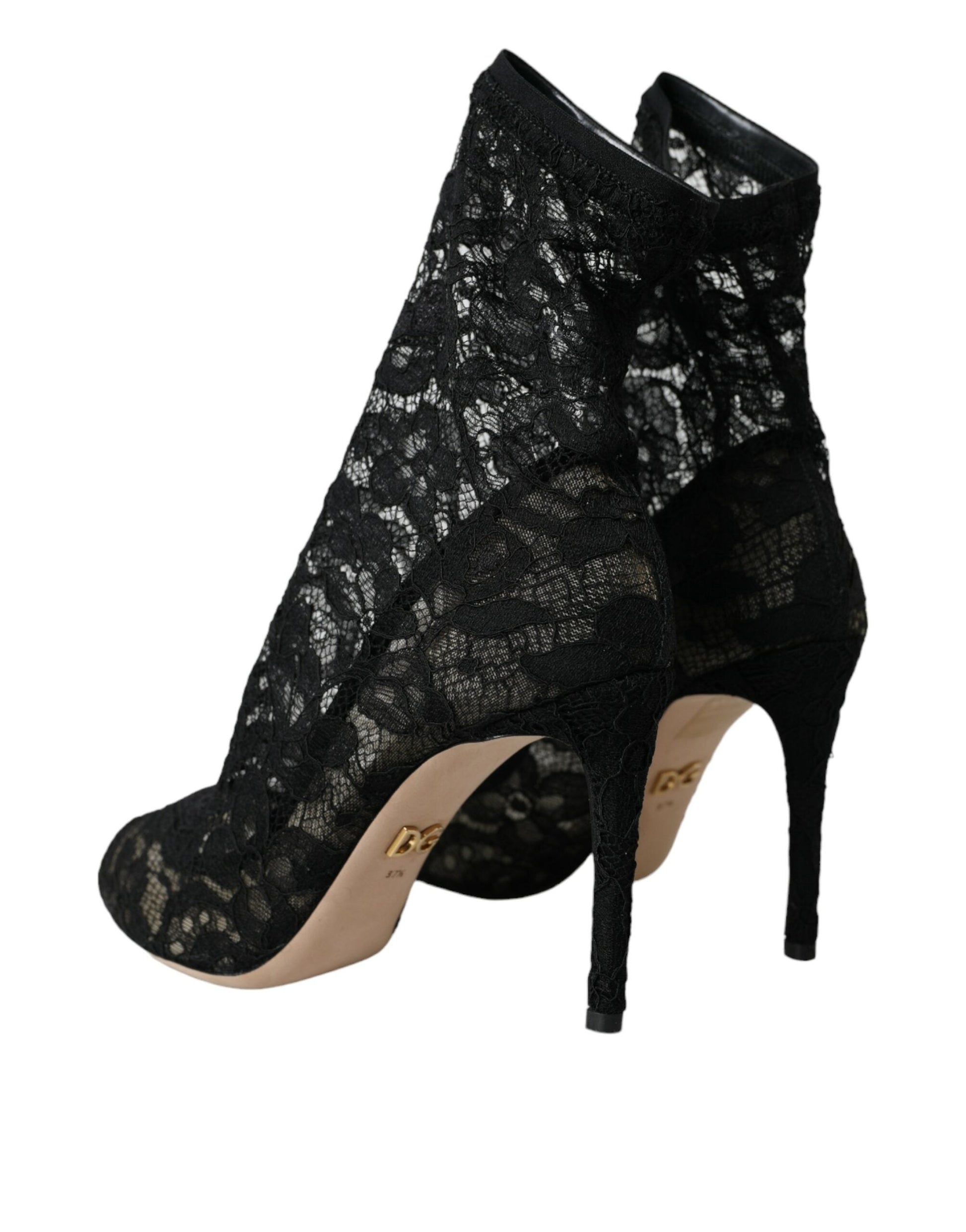 Dolce & Gabbana Black Stretch Taormina Lace Boots Shoes | Fashionsarah.com