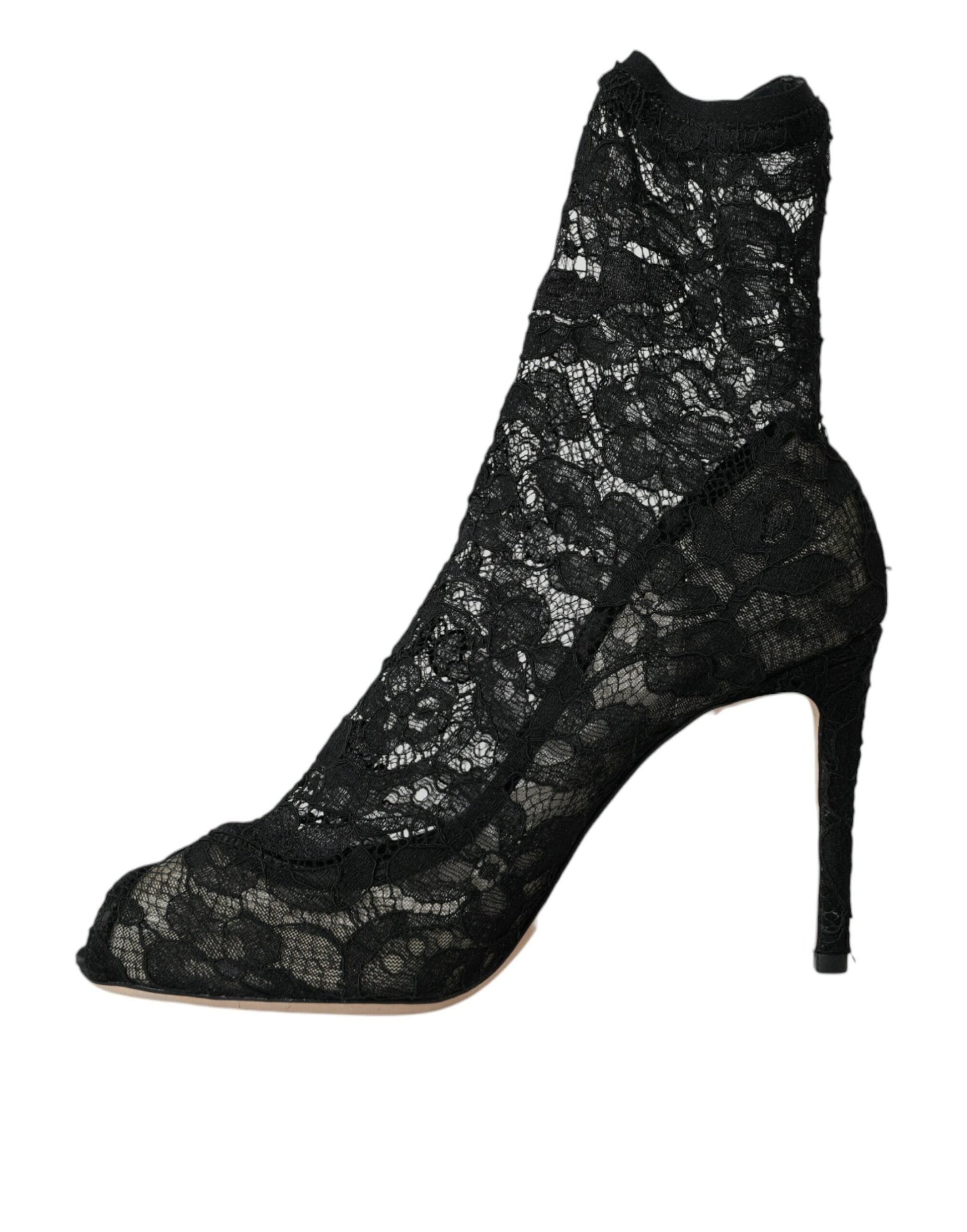 Dolce & Gabbana Black Stretch Taormina Lace Boots Shoes | Fashionsarah.com