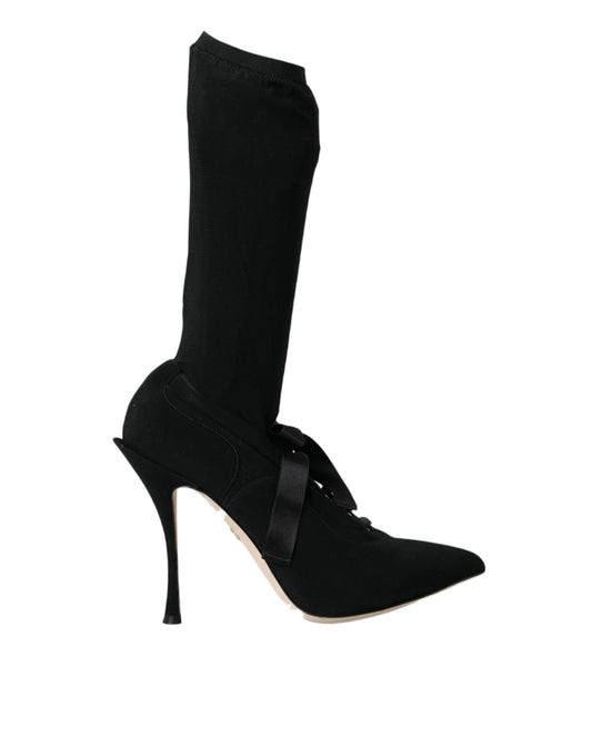 Dolce & Gabbana Black Stiletto Heels Mid Calf Boots Shoes | Fashionsarah.com