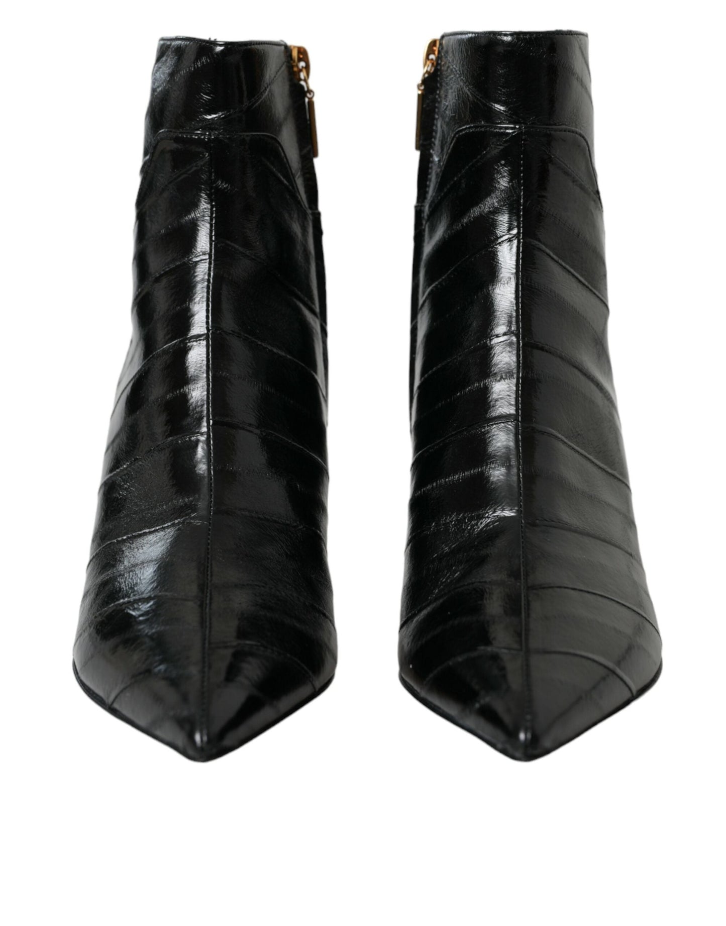 Dolce & Gabbana Black Leather Logo Short Boots Shoes | Fashionsarah.com