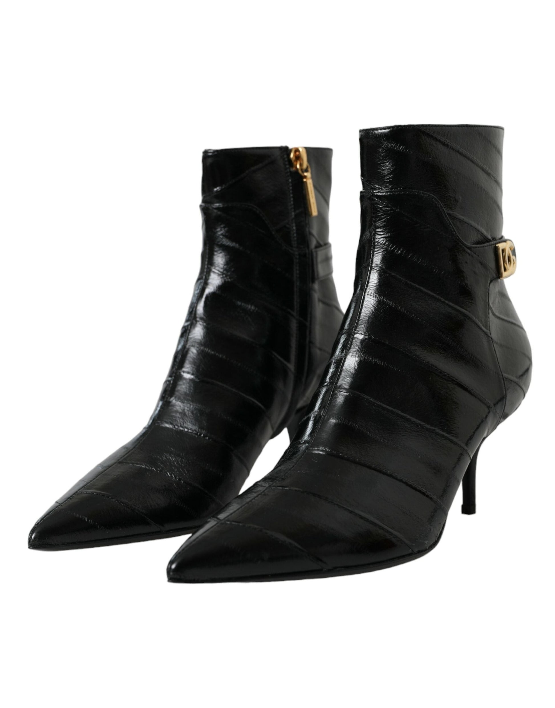 Dolce & Gabbana Black Leather Logo Short Boots Shoes | Fashionsarah.com