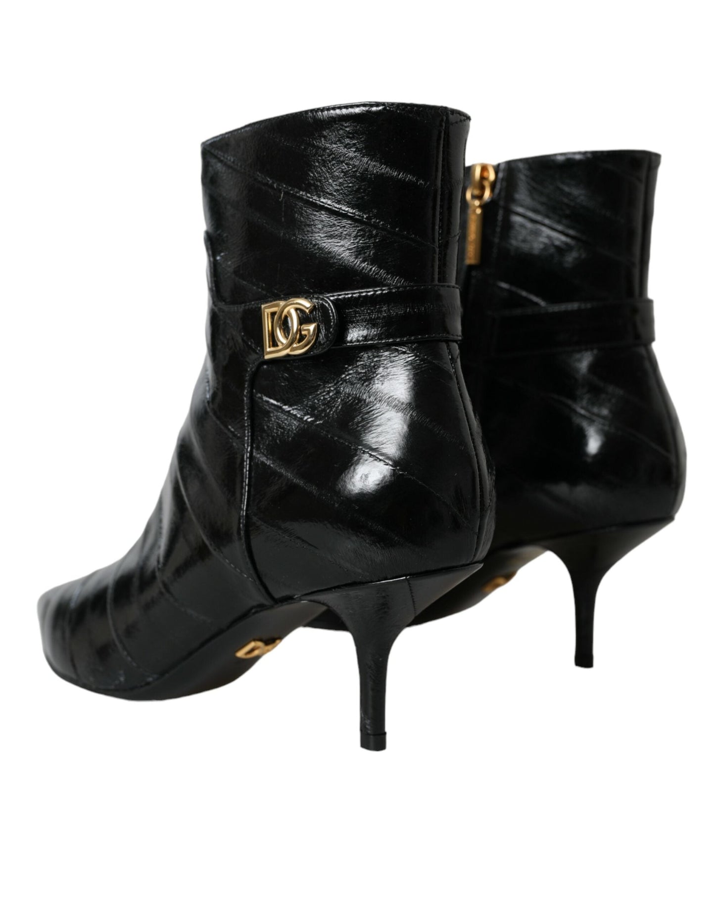 Dolce & Gabbana Black Leather Logo Short Boots Shoes | Fashionsarah.com