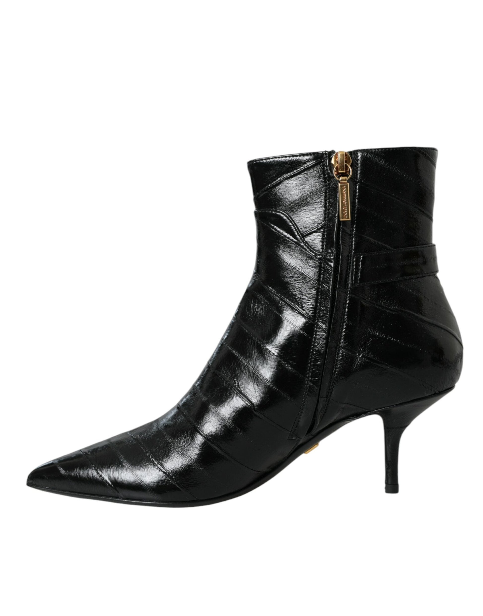 Dolce & Gabbana Black Leather Logo Short Boots Shoes | Fashionsarah.com