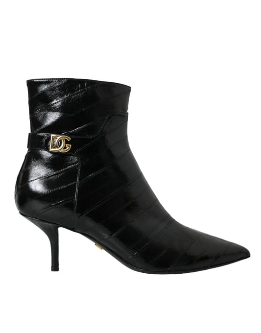 Dolce & Gabbana Black Leather Logo Short Boots Shoes | Fashionsarah.com