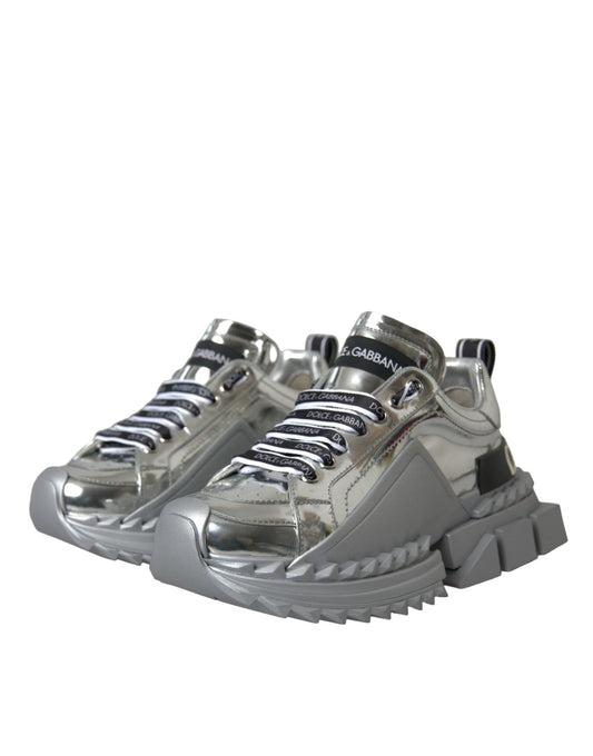 Dolce & Gabbana Silver Leather Super Queen Sneakers Shoes | Fashionsarah.com