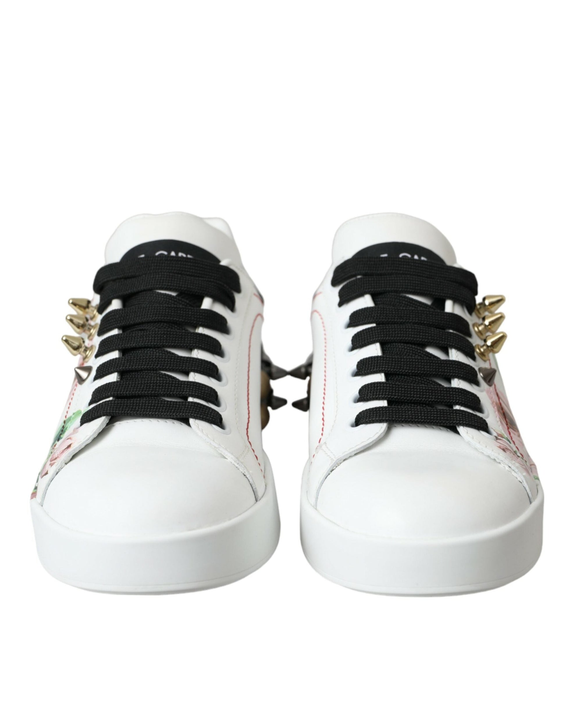 Dolce & Gabbana White Leather Crystal Roses Floral Sneakers Shoes | Fashionsarah.com