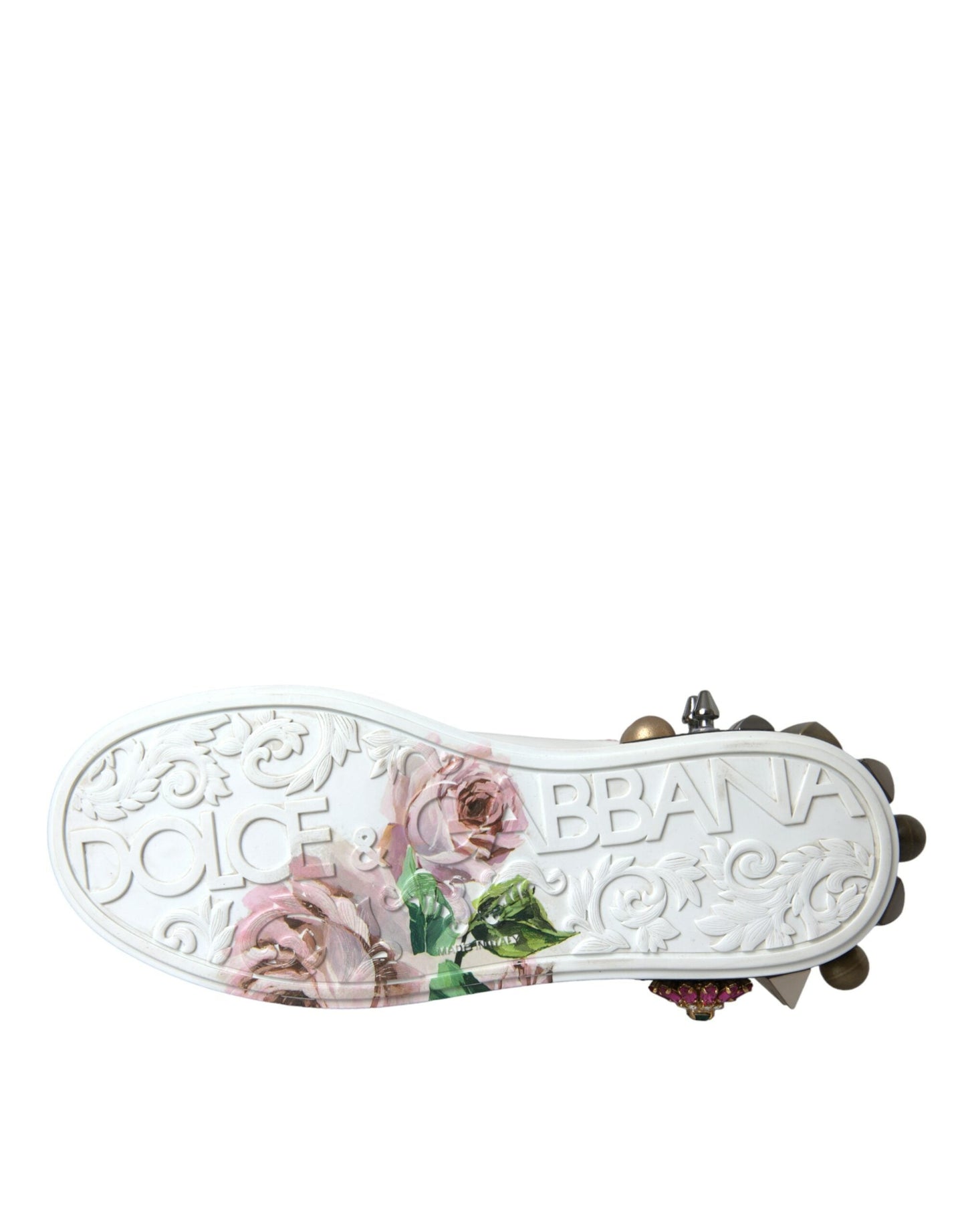 Dolce & Gabbana White Leather Crystal Roses Floral Sneakers Shoes | Fashionsarah.com