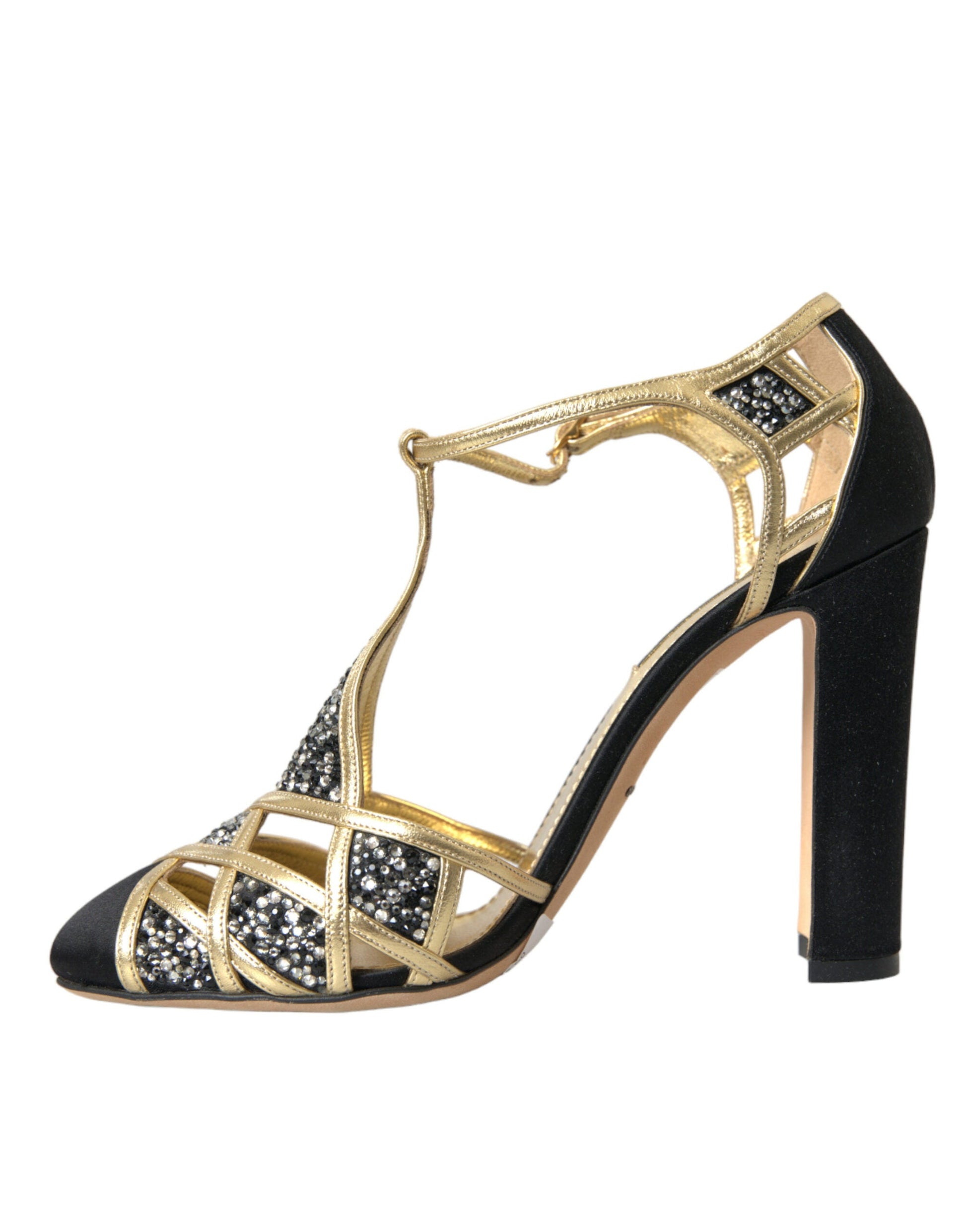 Dolce & Gabbana Black Suede Gold Embellished Heels Pump Shoes | Fashionsarah.com