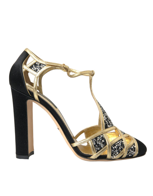 Dolce & Gabbana Black Suede Gold Embellished Heels Pump Shoes | Fashionsarah.com