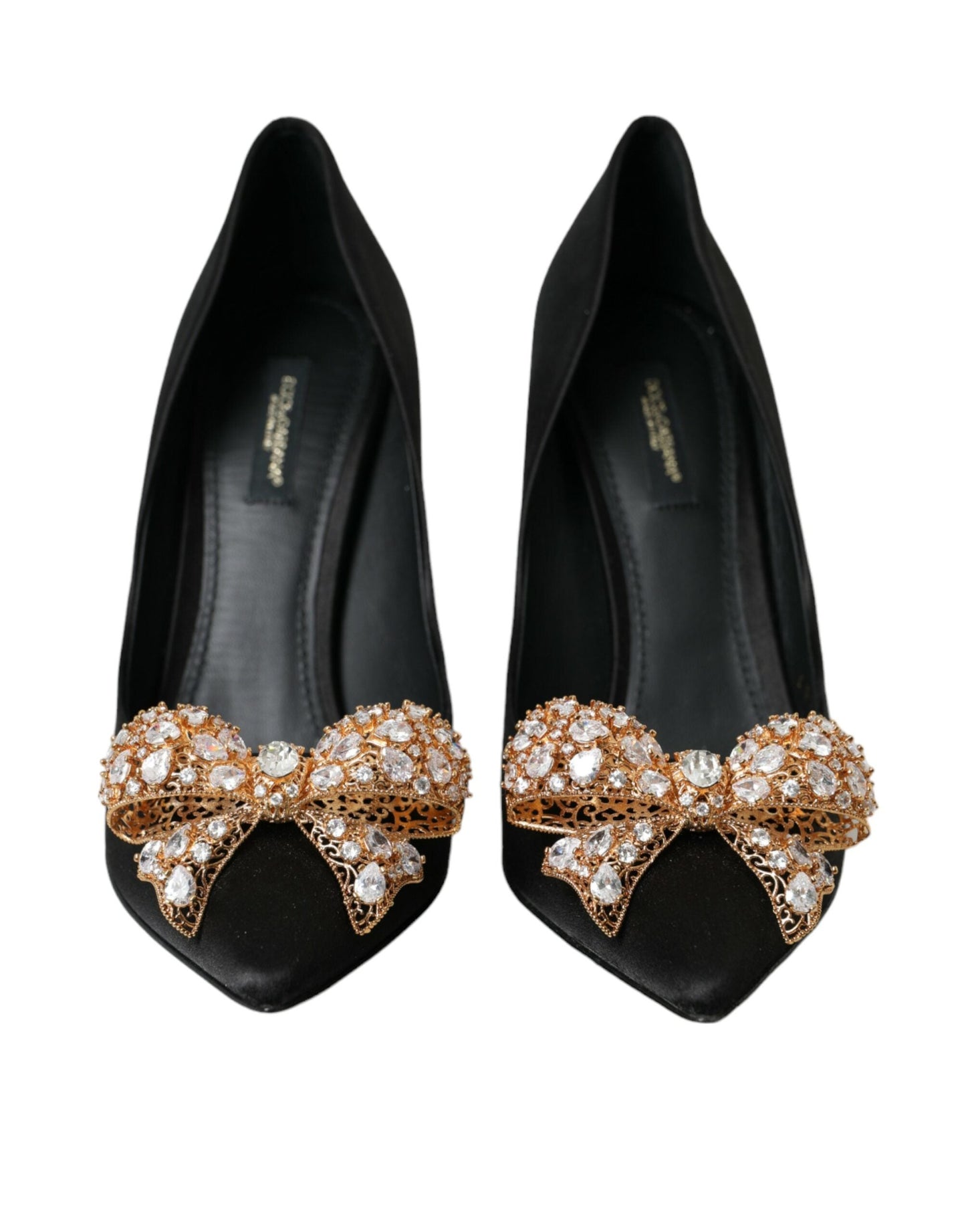 Dolce & Gabbana Black Satin Bow Embellished Heels Pumps Shoes | Fashionsarah.com