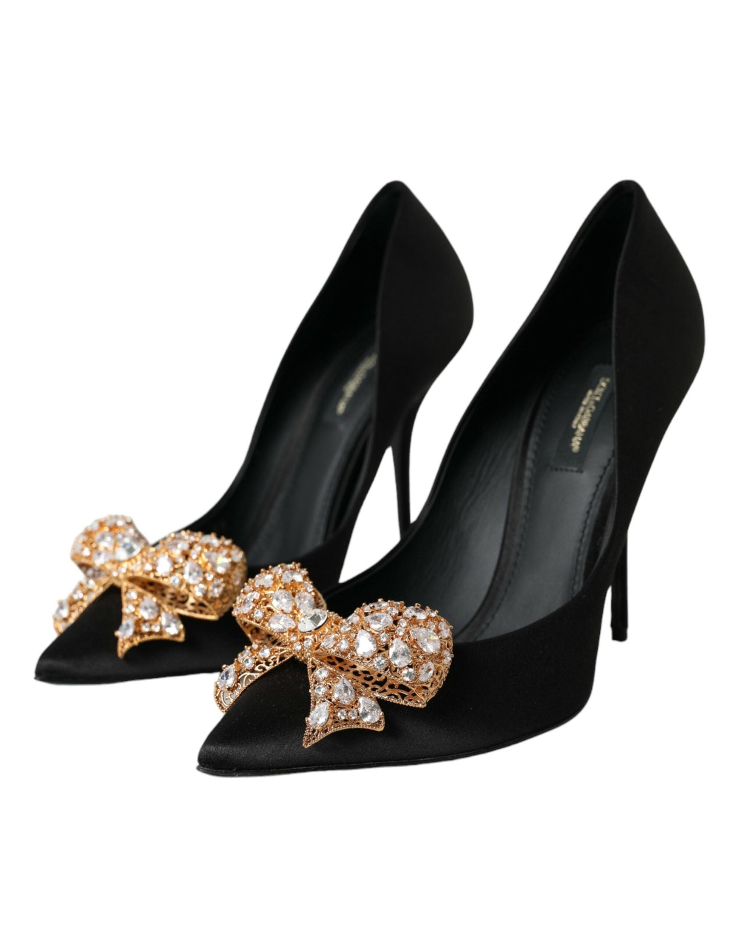 Dolce & Gabbana Black Satin Bow Embellished Heels Pumps Shoes | Fashionsarah.com