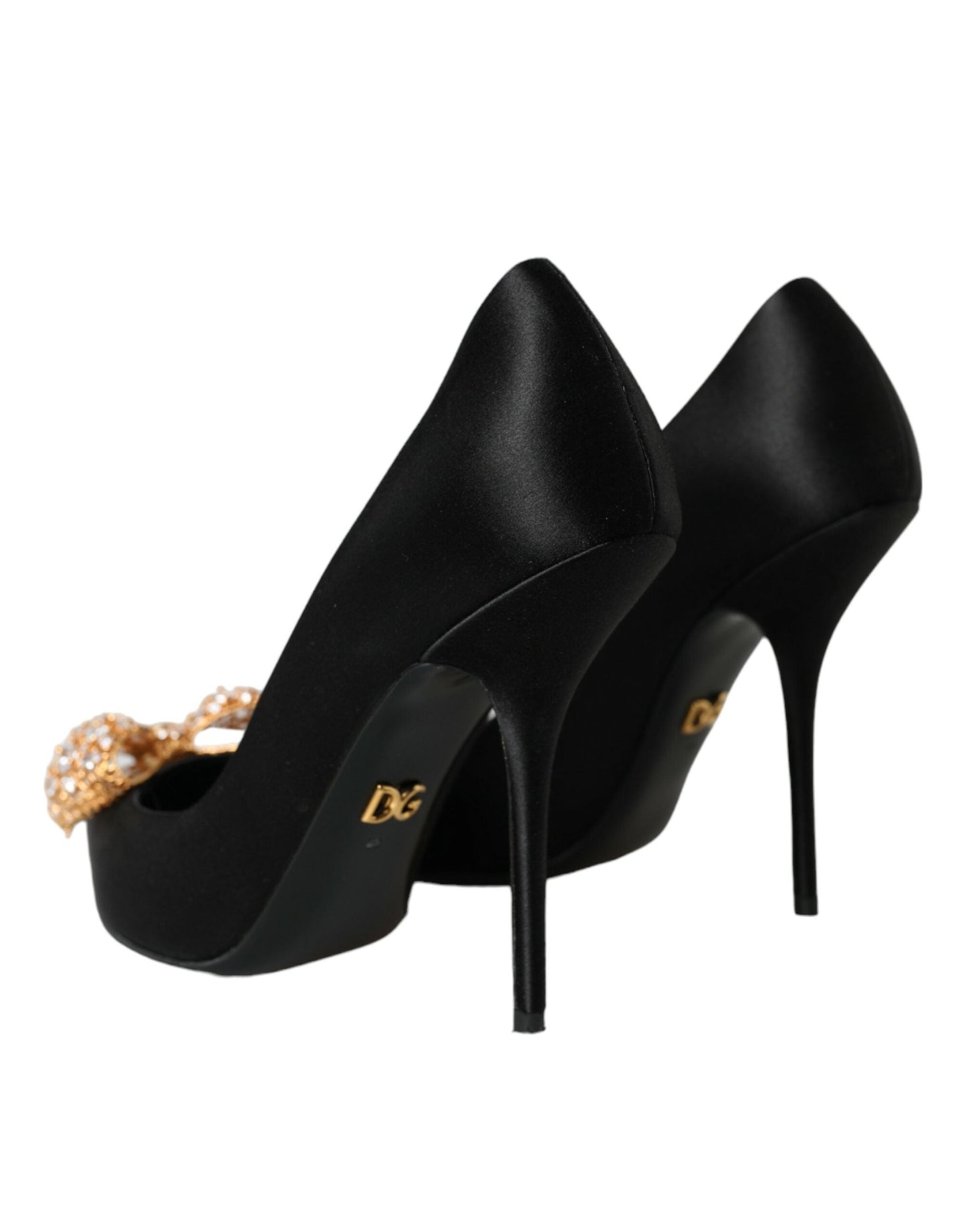 Dolce & Gabbana Black Satin Bow Embellished Heels Pumps Shoes | Fashionsarah.com