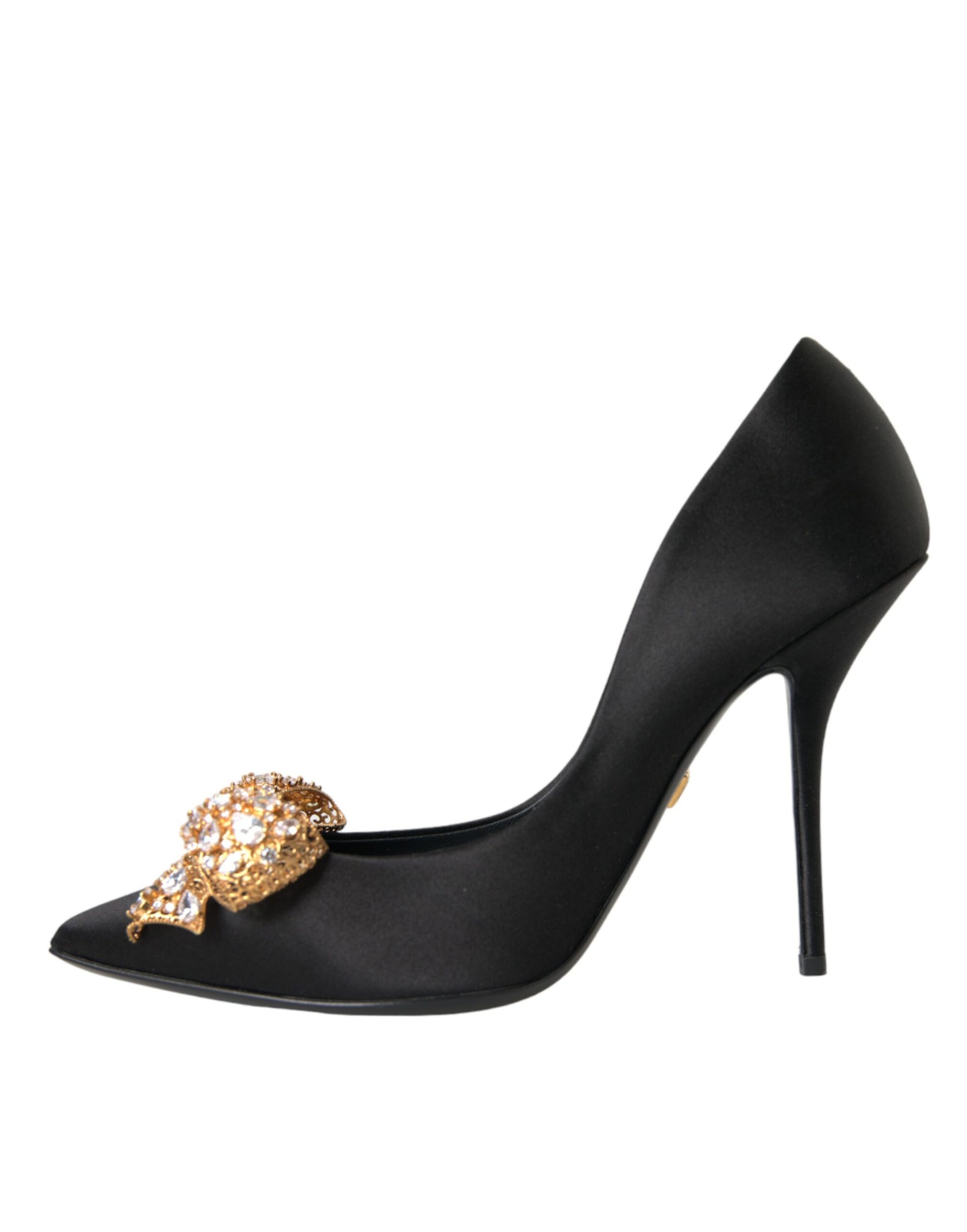 Dolce & Gabbana Black Satin Bow Embellished Heels Pumps Shoes | Fashionsarah.com