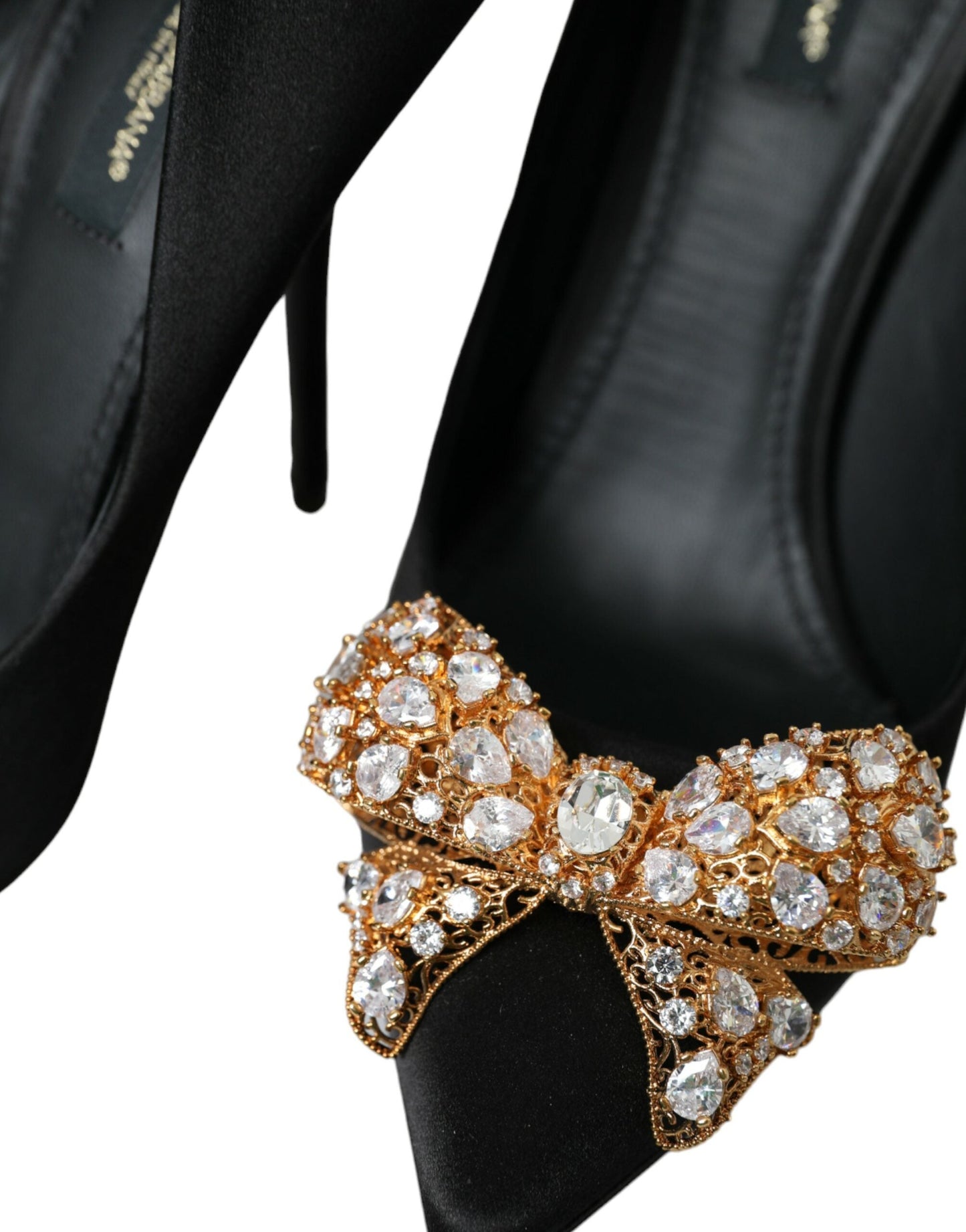 Dolce & Gabbana Black Satin Bow Embellished Heels Pumps Shoes | Fashionsarah.com