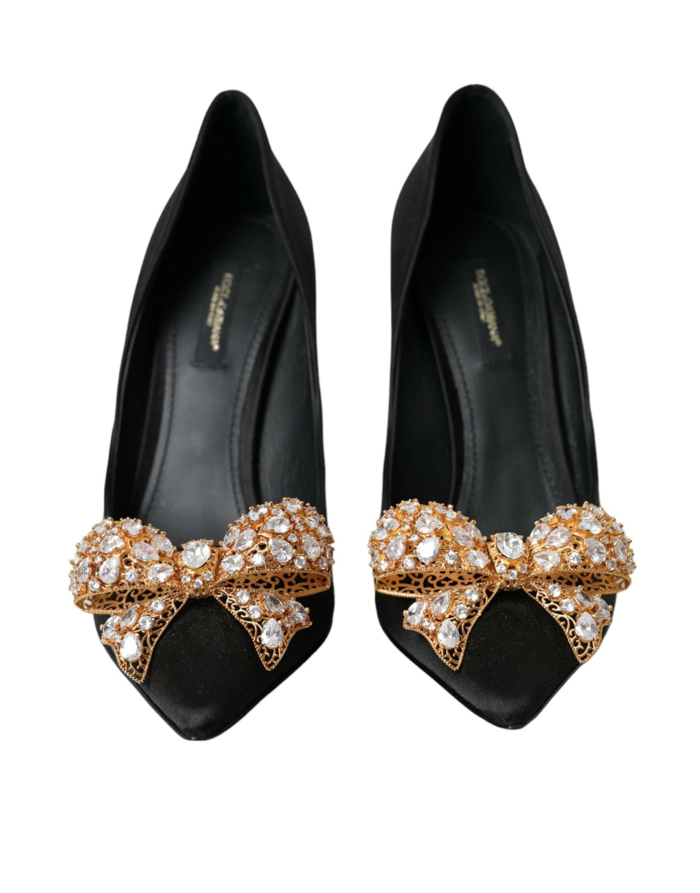 Dolce & Gabbana Black Satin Bow Crystal Heels Pumps Shoes | Fashionsarah.com