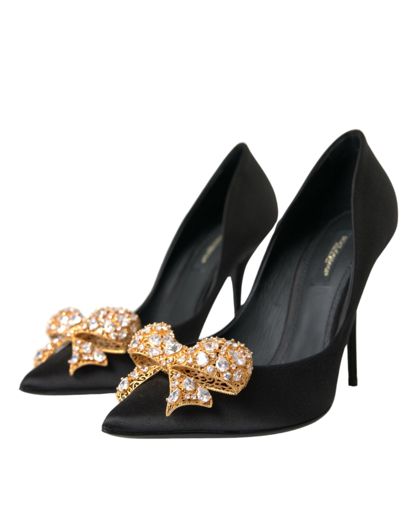 Dolce & Gabbana Black Satin Bow Crystal Heels Pumps Shoes | Fashionsarah.com