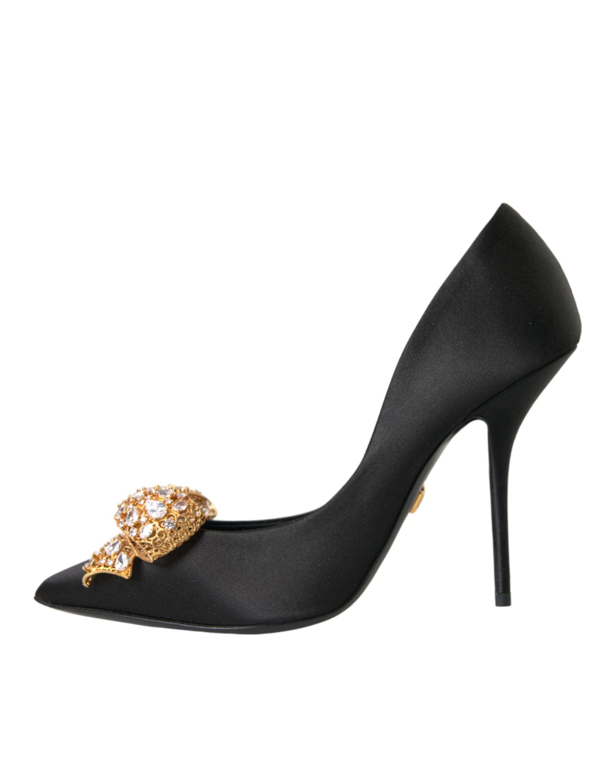 Dolce & Gabbana Black Satin Bow Crystal Heels Pumps Shoes | Fashionsarah.com