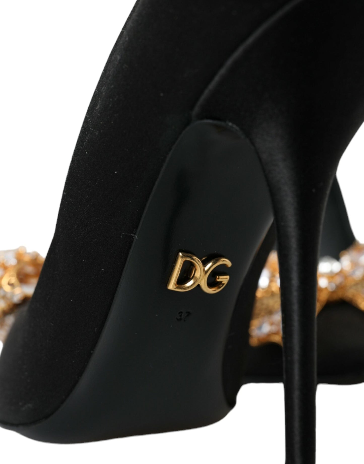 Dolce & Gabbana Black Satin Bow Crystal Heels Pumps Shoes | Fashionsarah.com