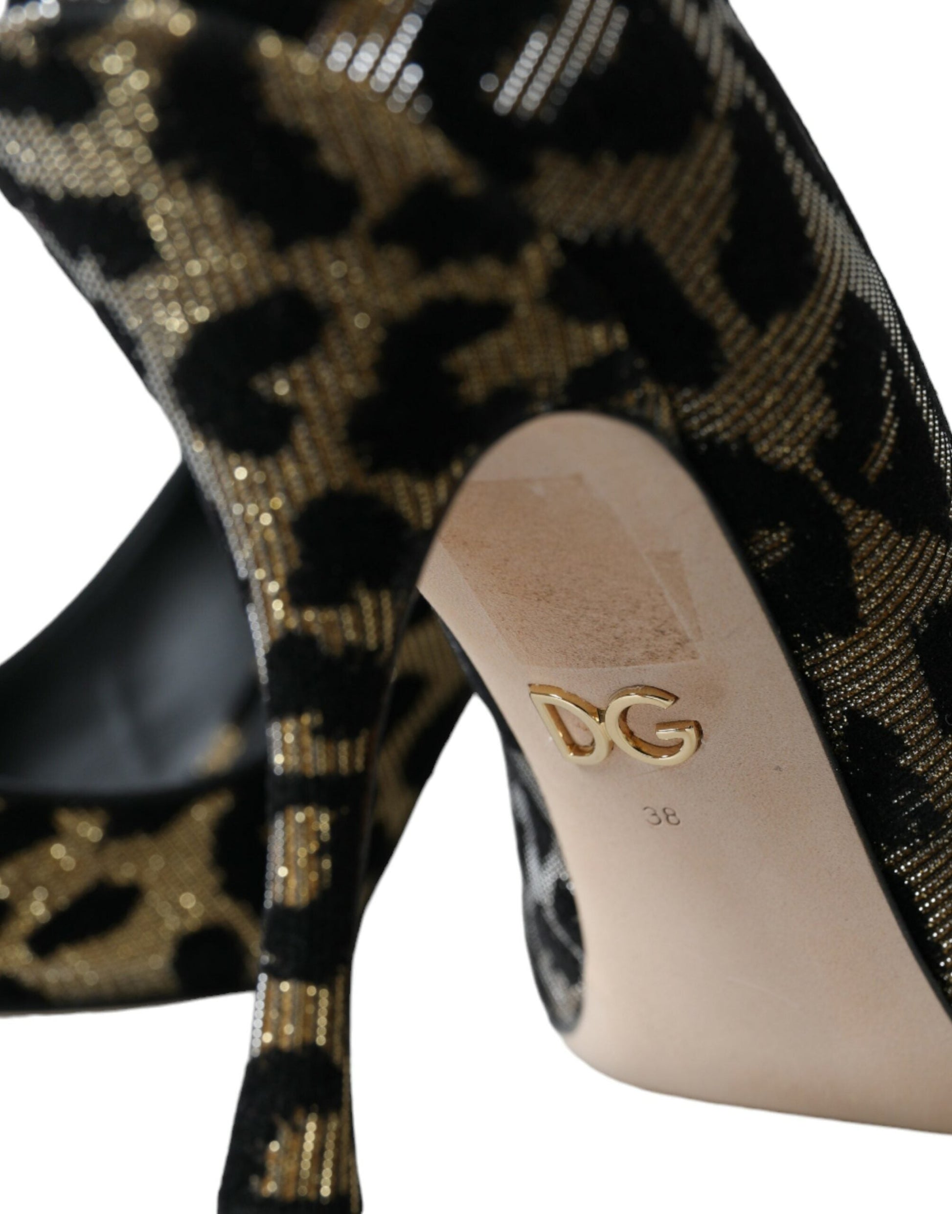 Dolce & Gabbana Black Gold Leopard Lurex Heels Pumps Shoes | Fashionsarah.com