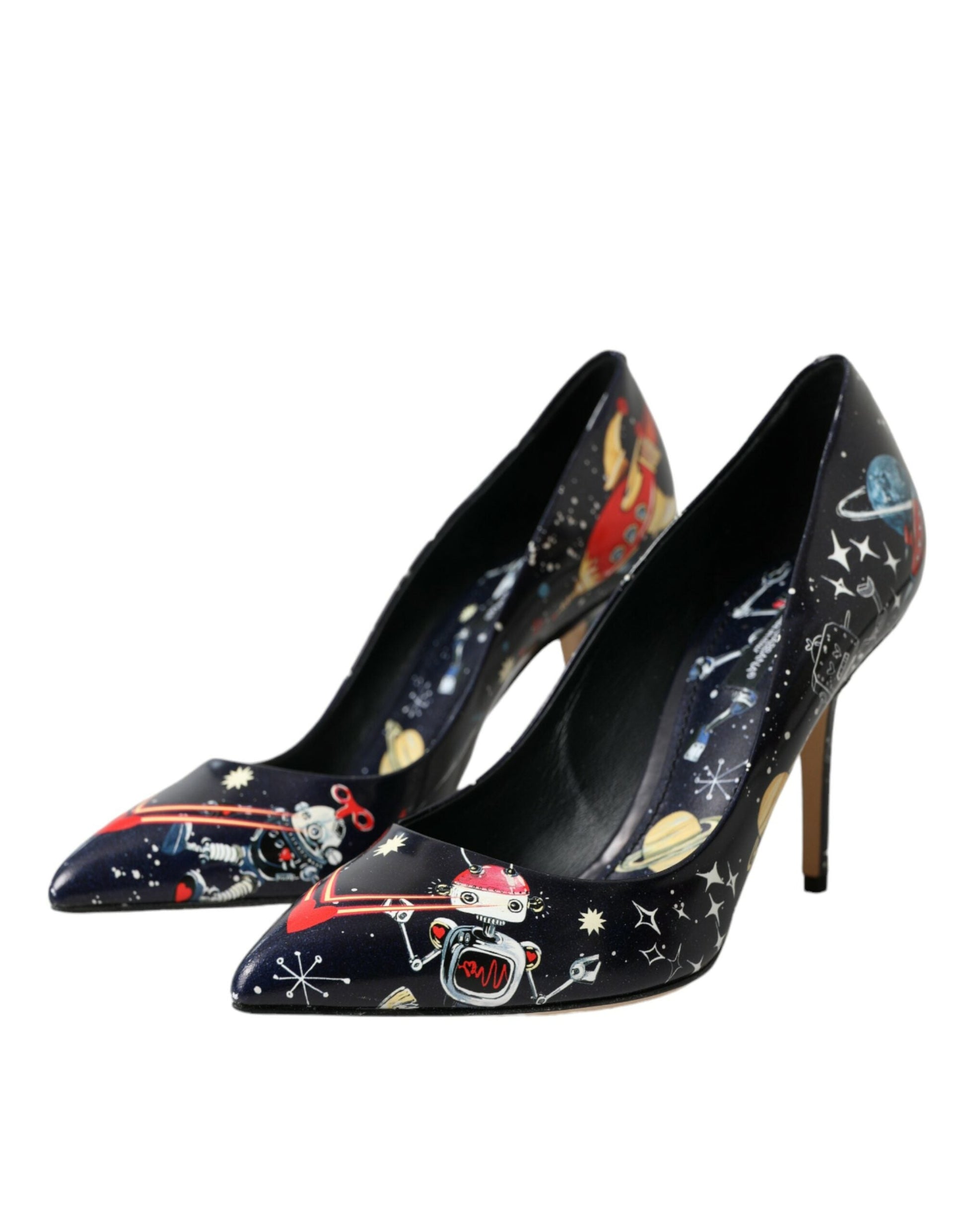 Dolce & Gabbana Blue Space Robot Leather Heels Pumps Shoes | Fashionsarah.com