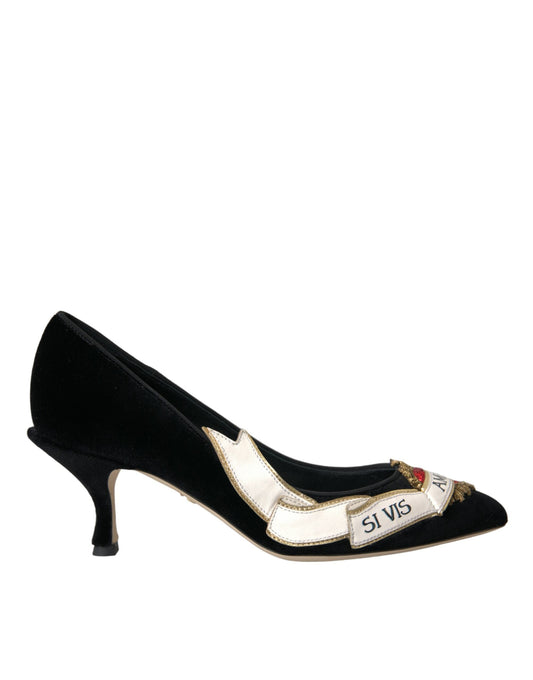 Dolce & Gabbana Black Suede Leather Amari Heels Pumps Shoes | Fashionsarah.com