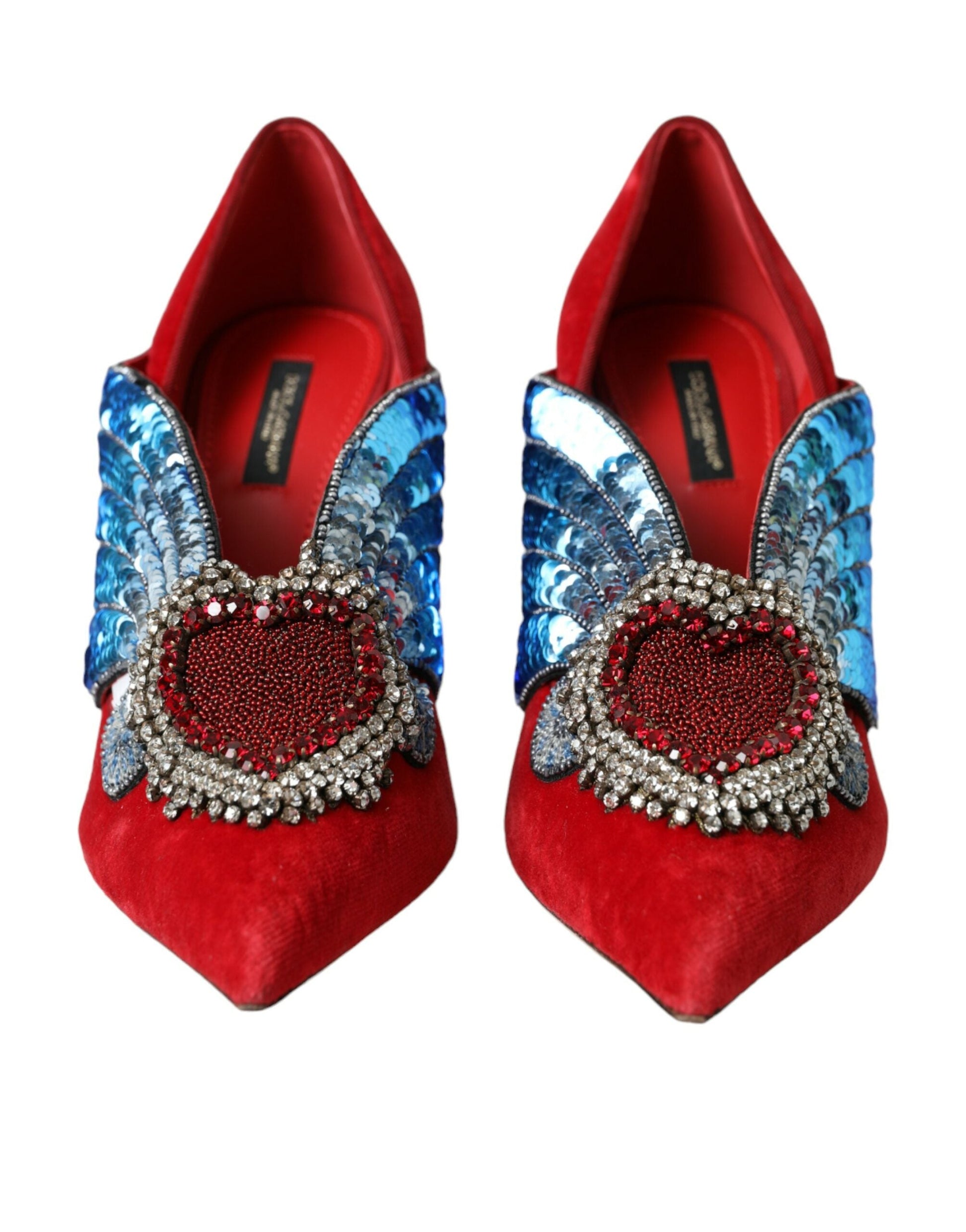 Dolce & Gabbana Red Velvet Sequin Crystal Heels Pumps Shoes | Fashionsarah.com